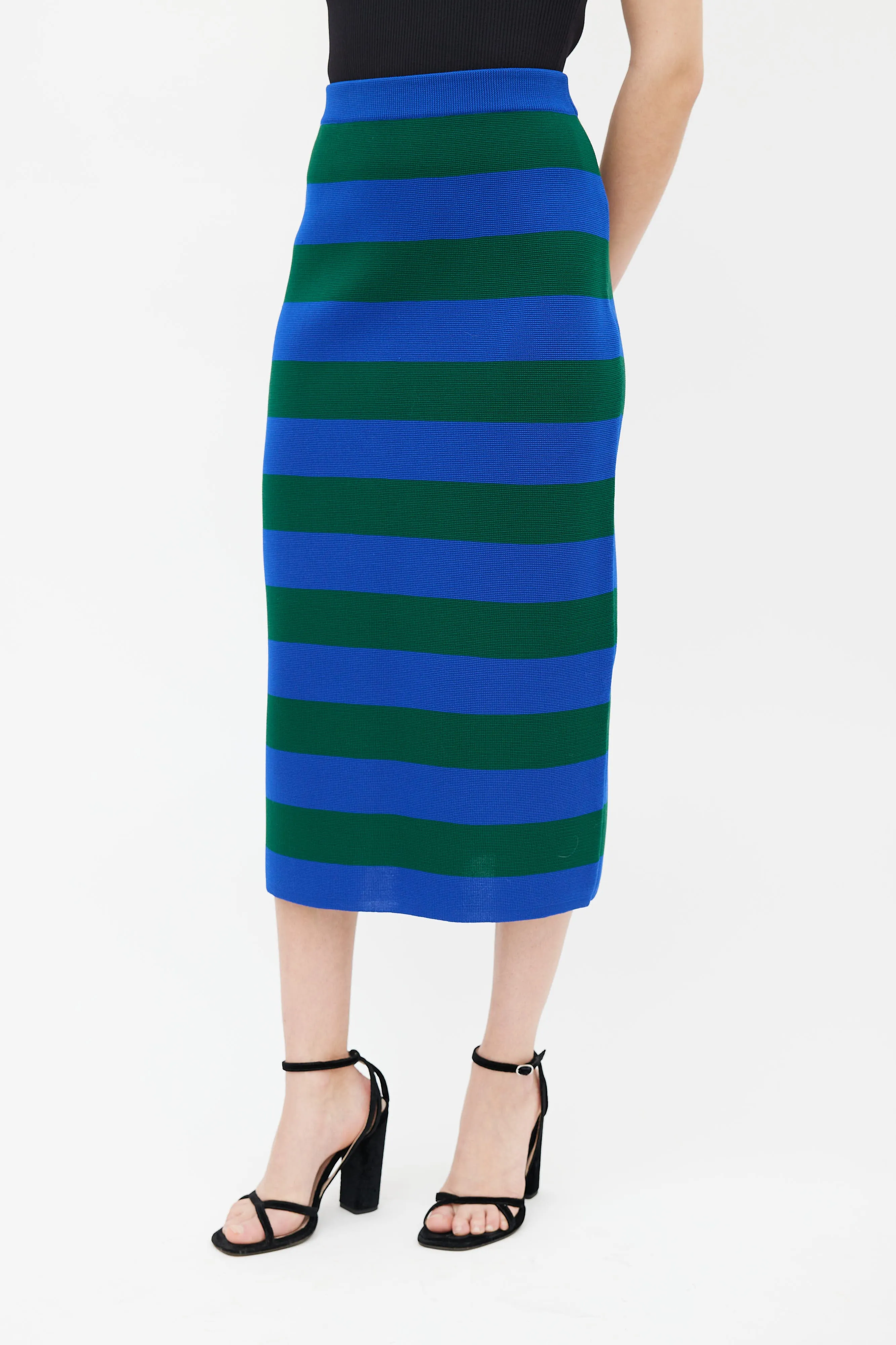 Blue & Green Knit Stripe Pencil Skirt