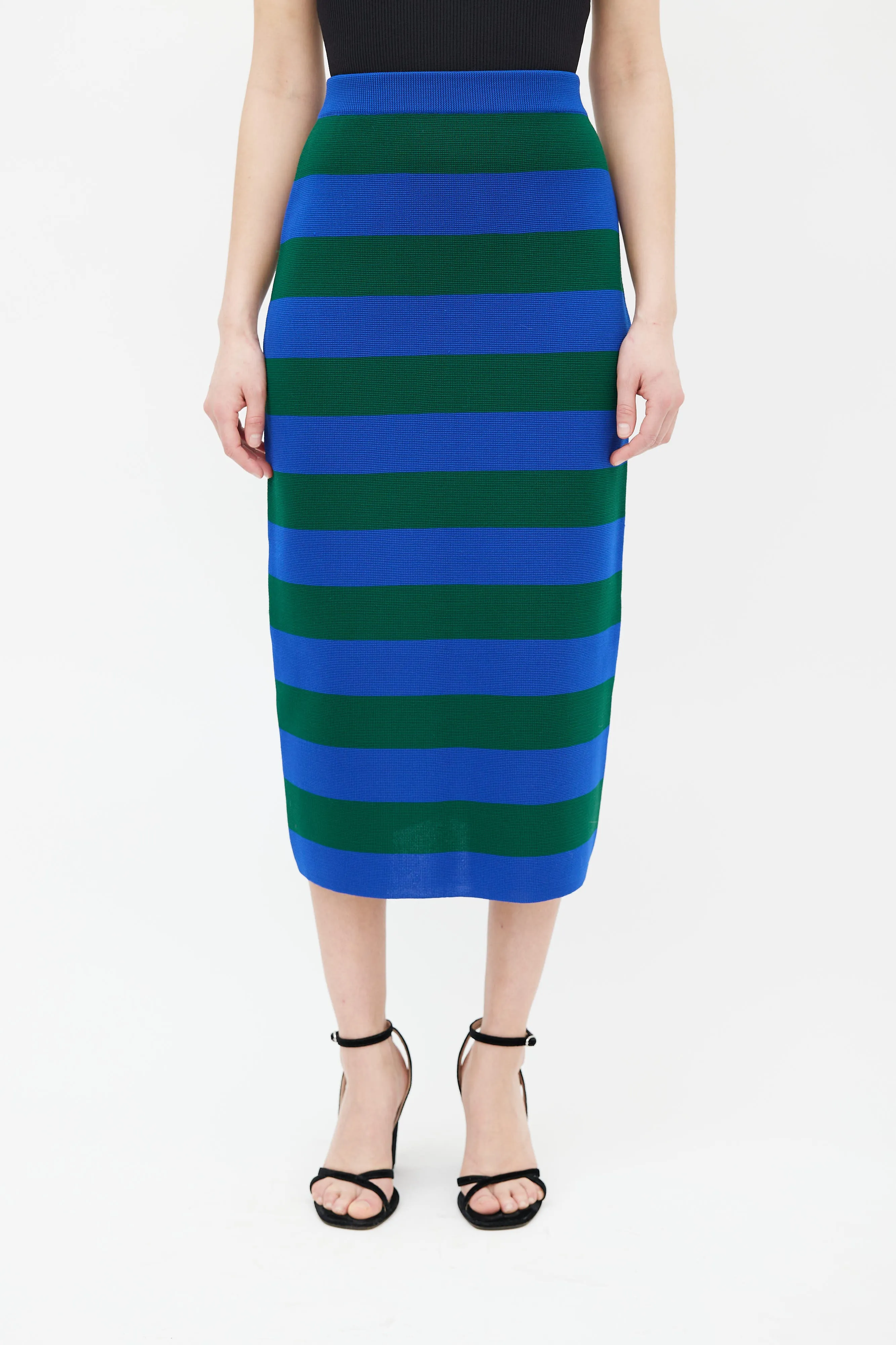 Blue & Green Knit Stripe Pencil Skirt