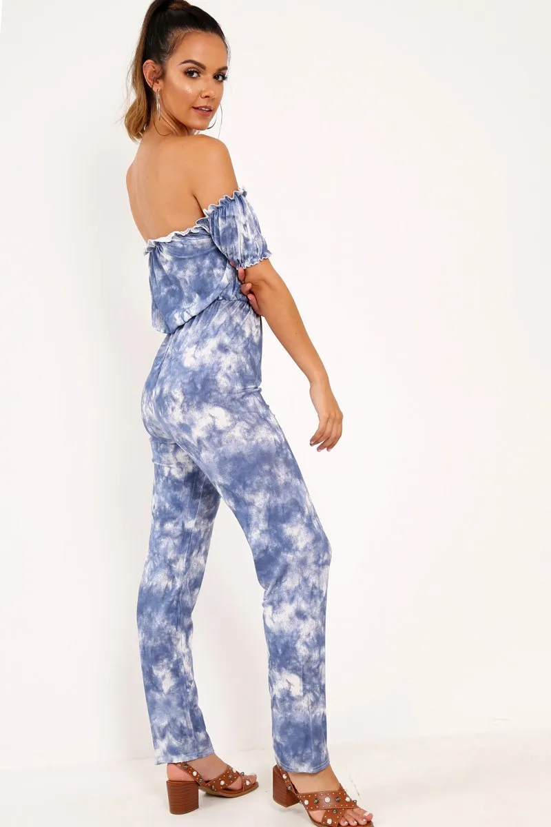 Blue Tie Dye Bardot Jumpsuit - Kenzington