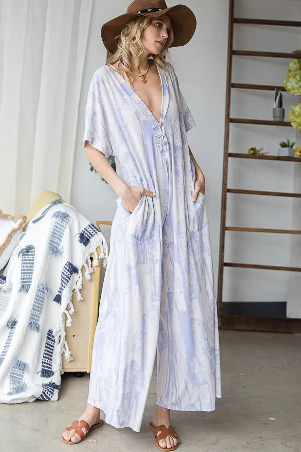 Bucketlist Super Comfy And Cozy Lavender Print Jumpsuit