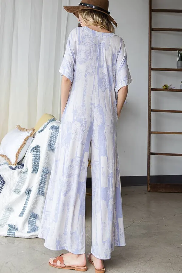 Bucketlist Super Comfy And Cozy Lavender Print Jumpsuit