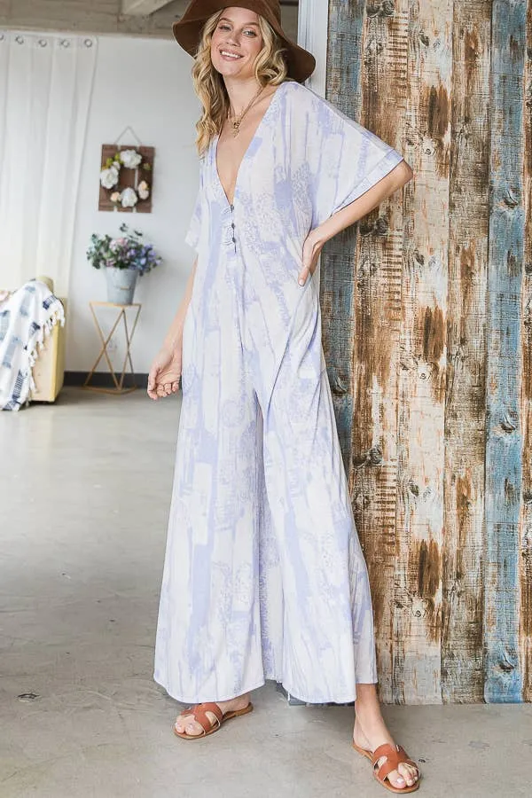 Bucketlist Super Comfy And Cozy Lavender Print Jumpsuit