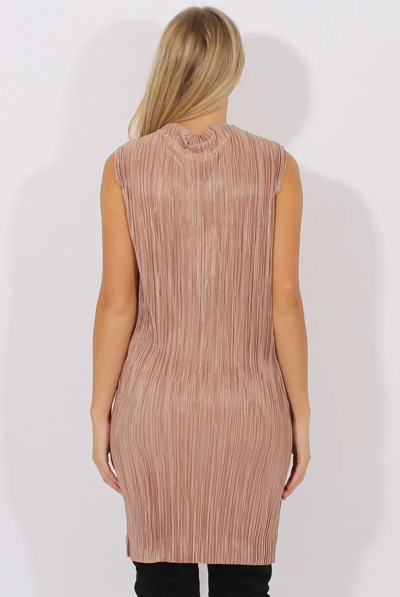 Camel Pleated Bodycon Midi Dress - Mistie