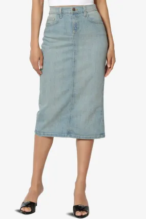Celvin Washed Denim Pencil Midi Skirt