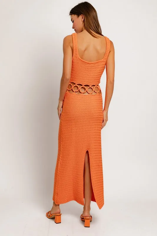 Center Cut-Out Orange Maxi Dress