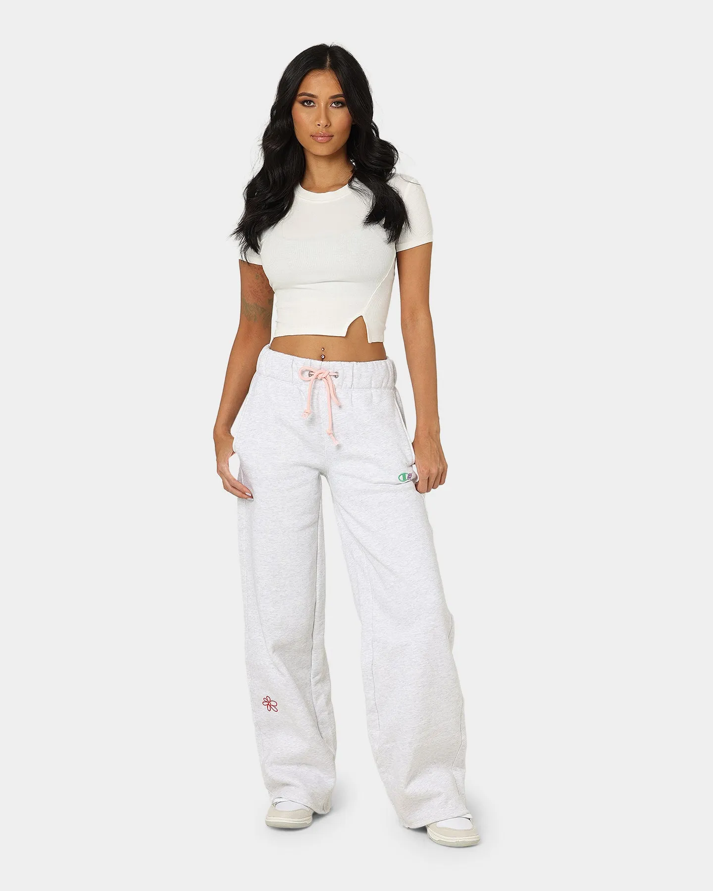 Champion Women's Reverse Weave Daisies Puddle Track Pants Silver Grey