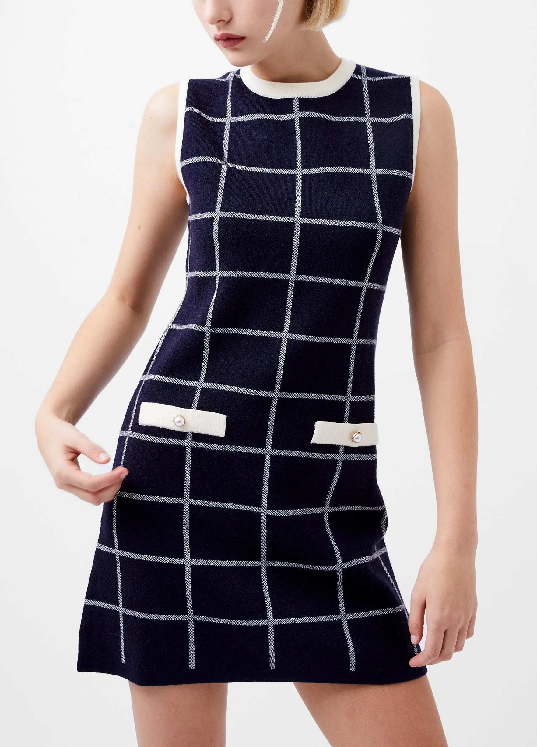 Check Sleeveless Crew Dress
