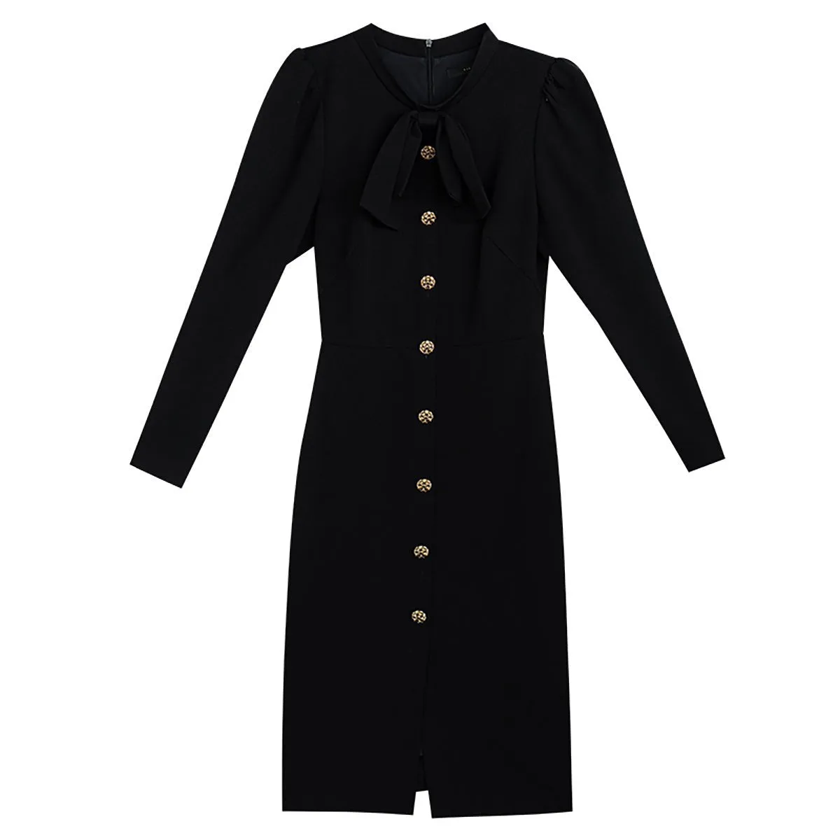 Classic Black Bodycon Dress with Golden Buttons