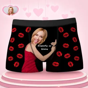 Custom Sexy Red Lips Boxer Brief with Face & Name