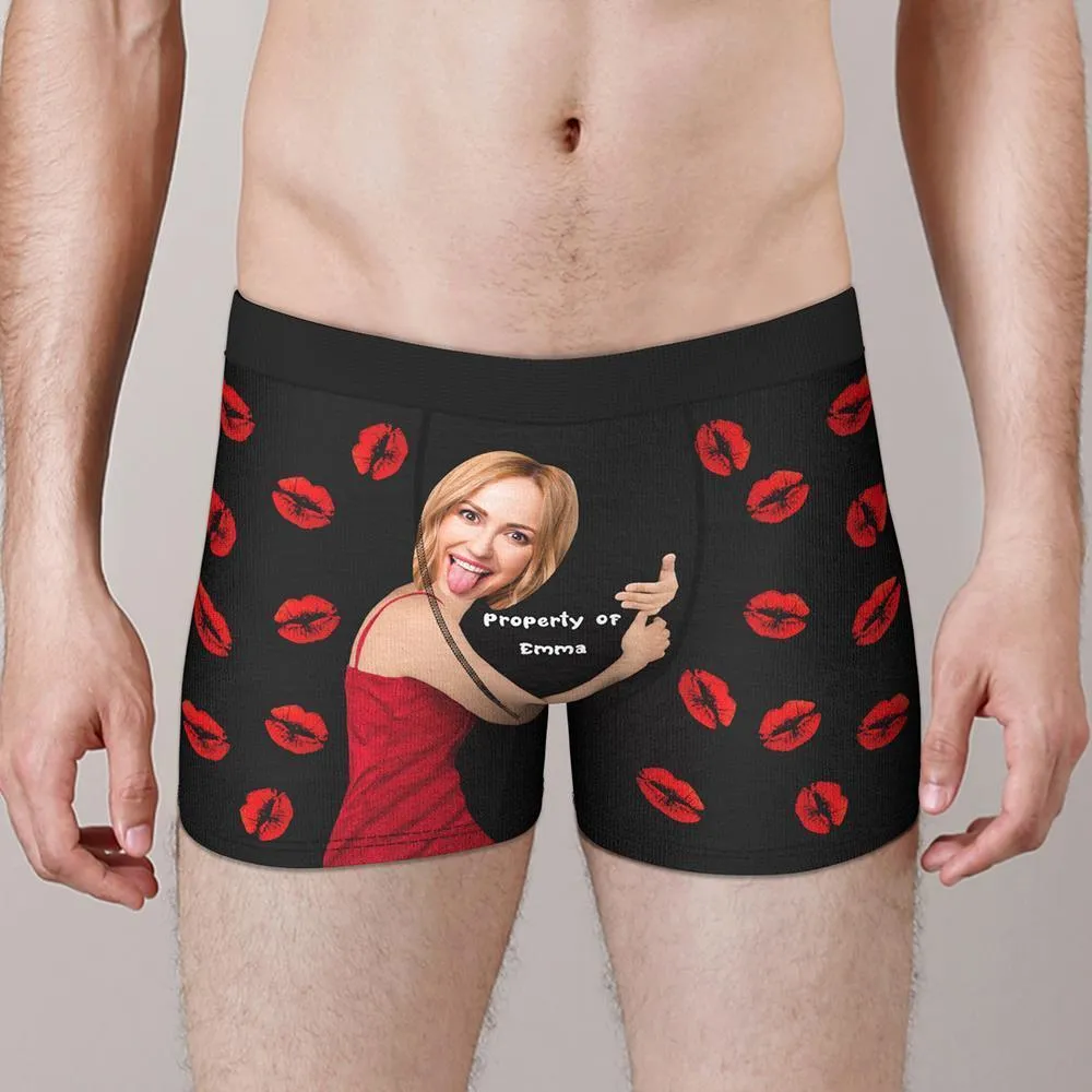 Custom Sexy Red Lips Boxer Brief with Face & Name