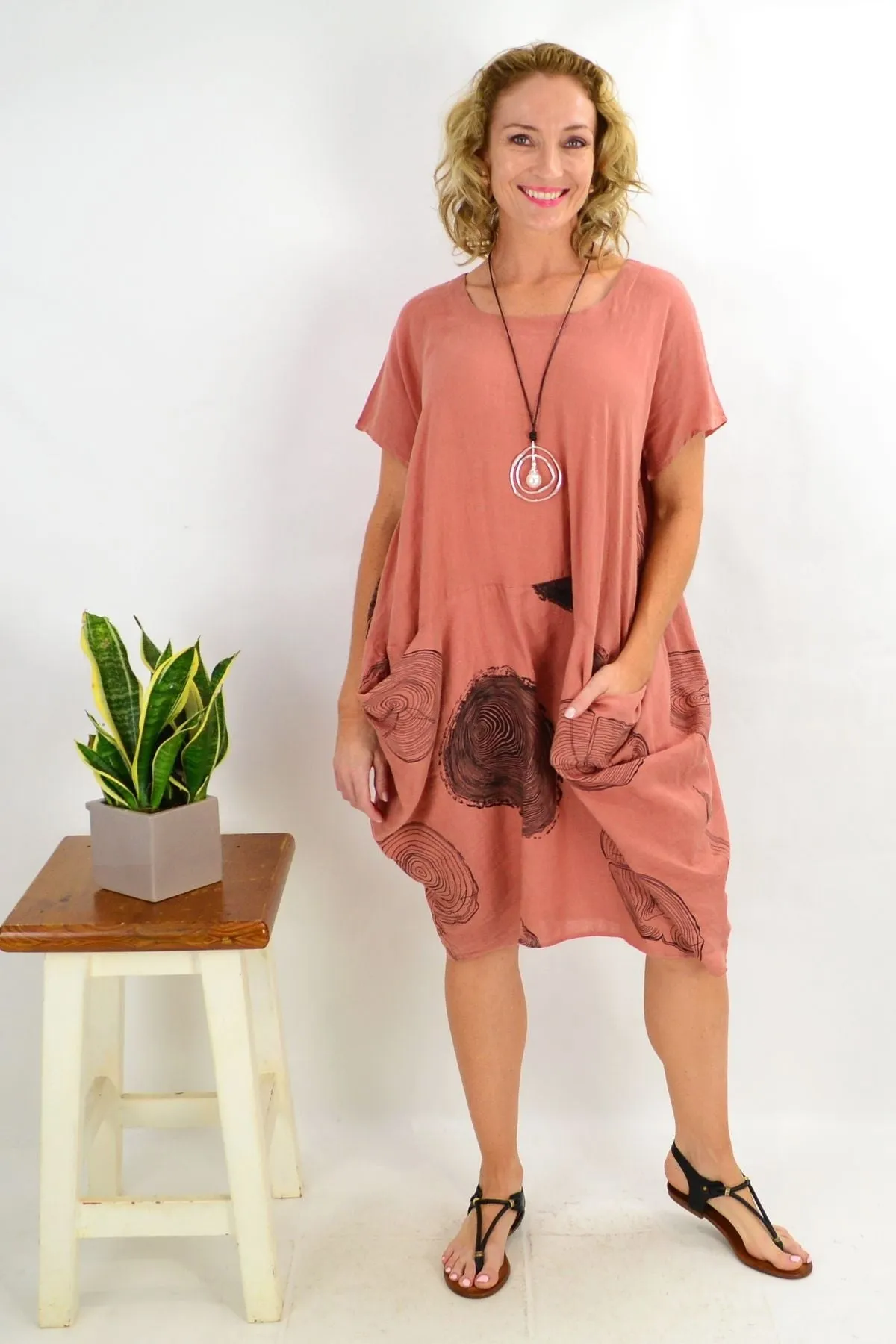 Dark Salmon Timeless Linen Tunic Dress