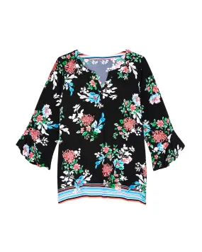Diana Ruffle Sleeve Tunic Top | Black / Orange