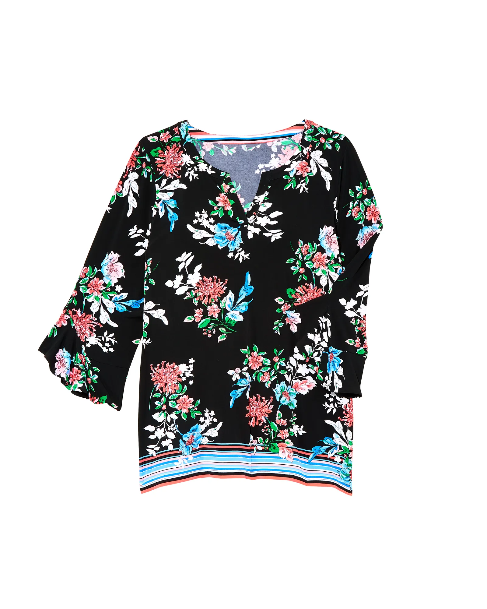 Diana Ruffle Sleeve Tunic Top | Black / Orange