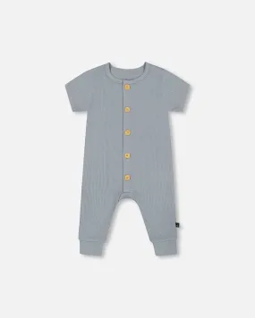 DPD Waffle Cotton Jumpsuit in Blue Gray