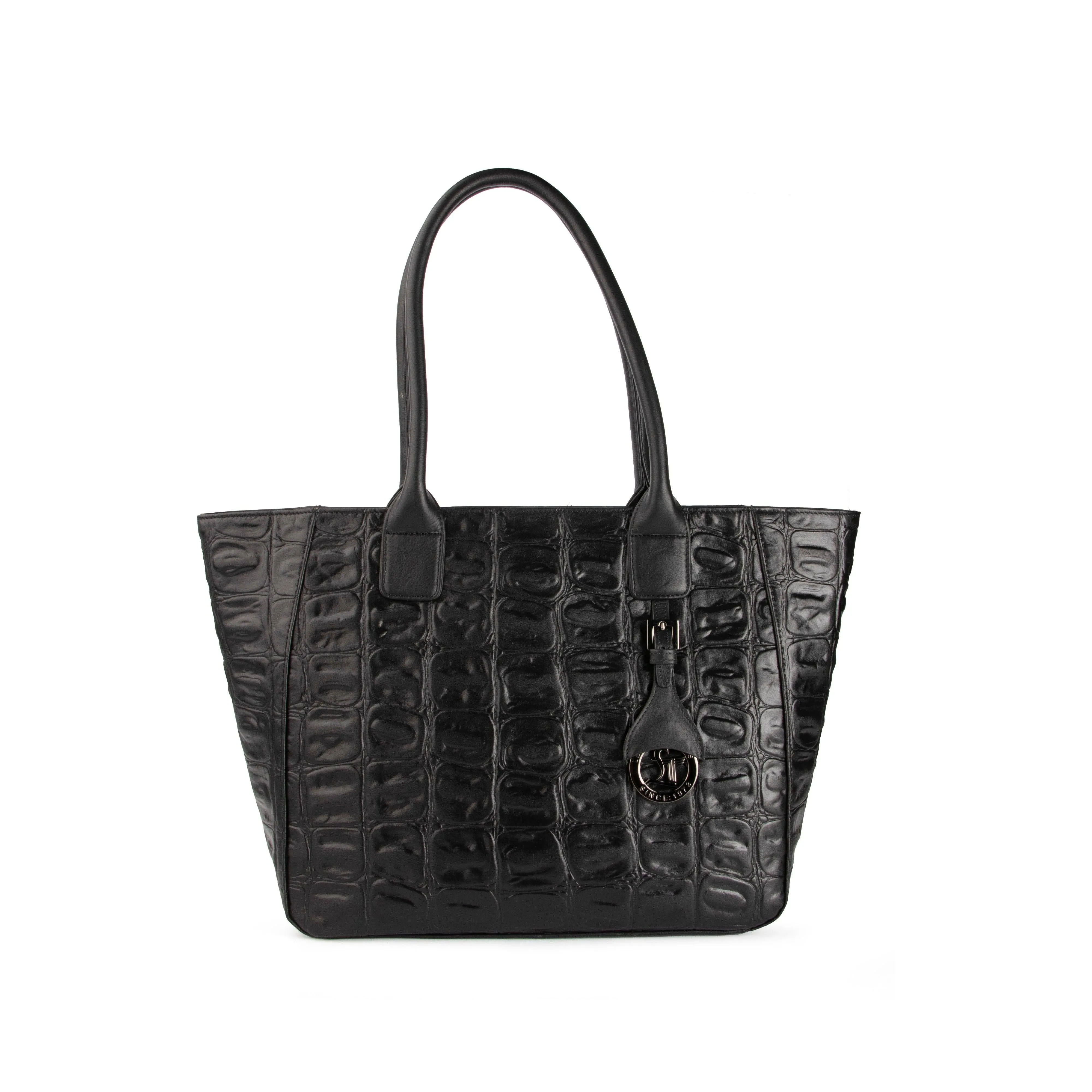 Elvis Tote | Leather Tote Bag For Women | Croco Embossed Genuine Leather | Color: Brown, Black & Green