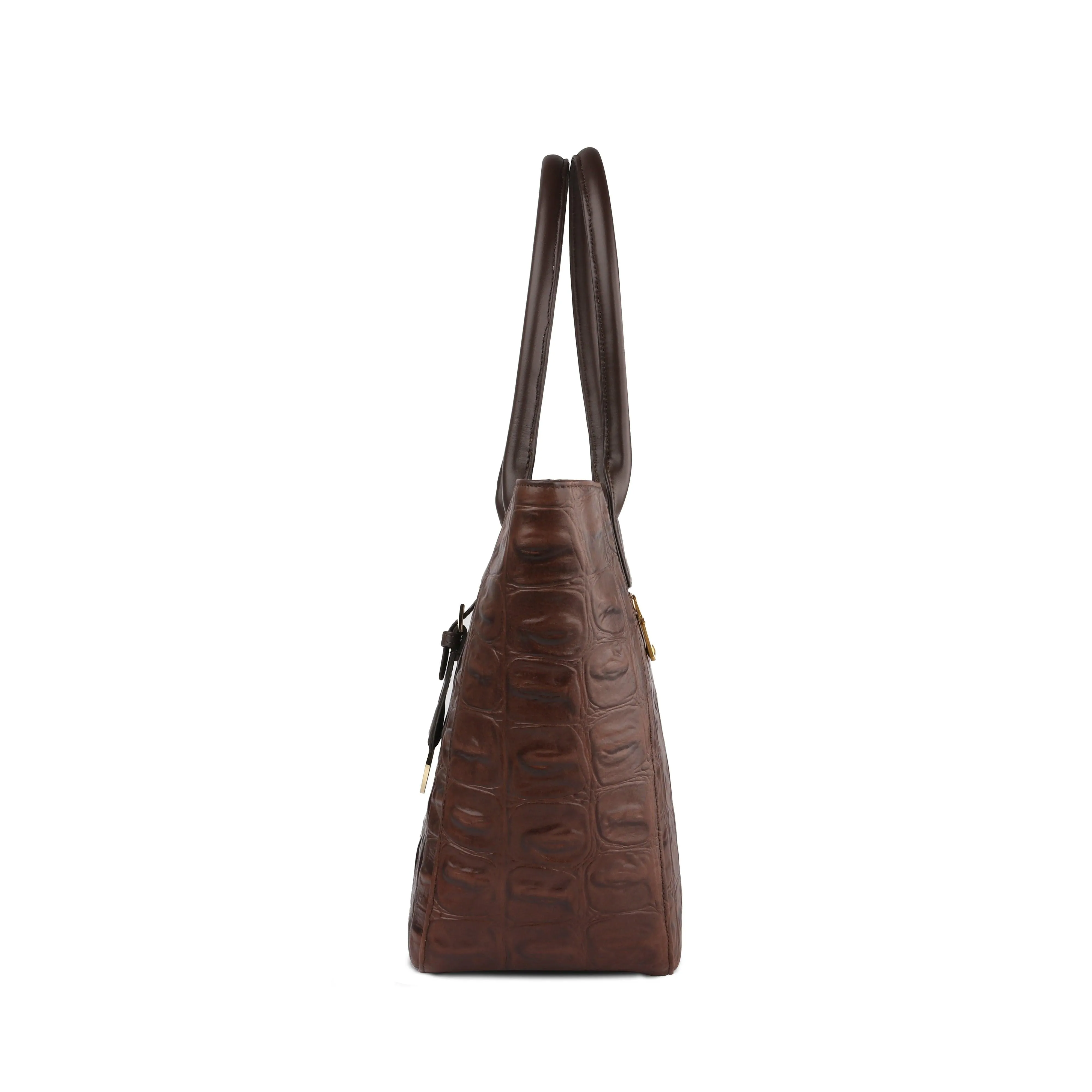 Elvis Tote | Leather Tote Bag For Women | Croco Embossed Genuine Leather | Color: Brown, Black & Green