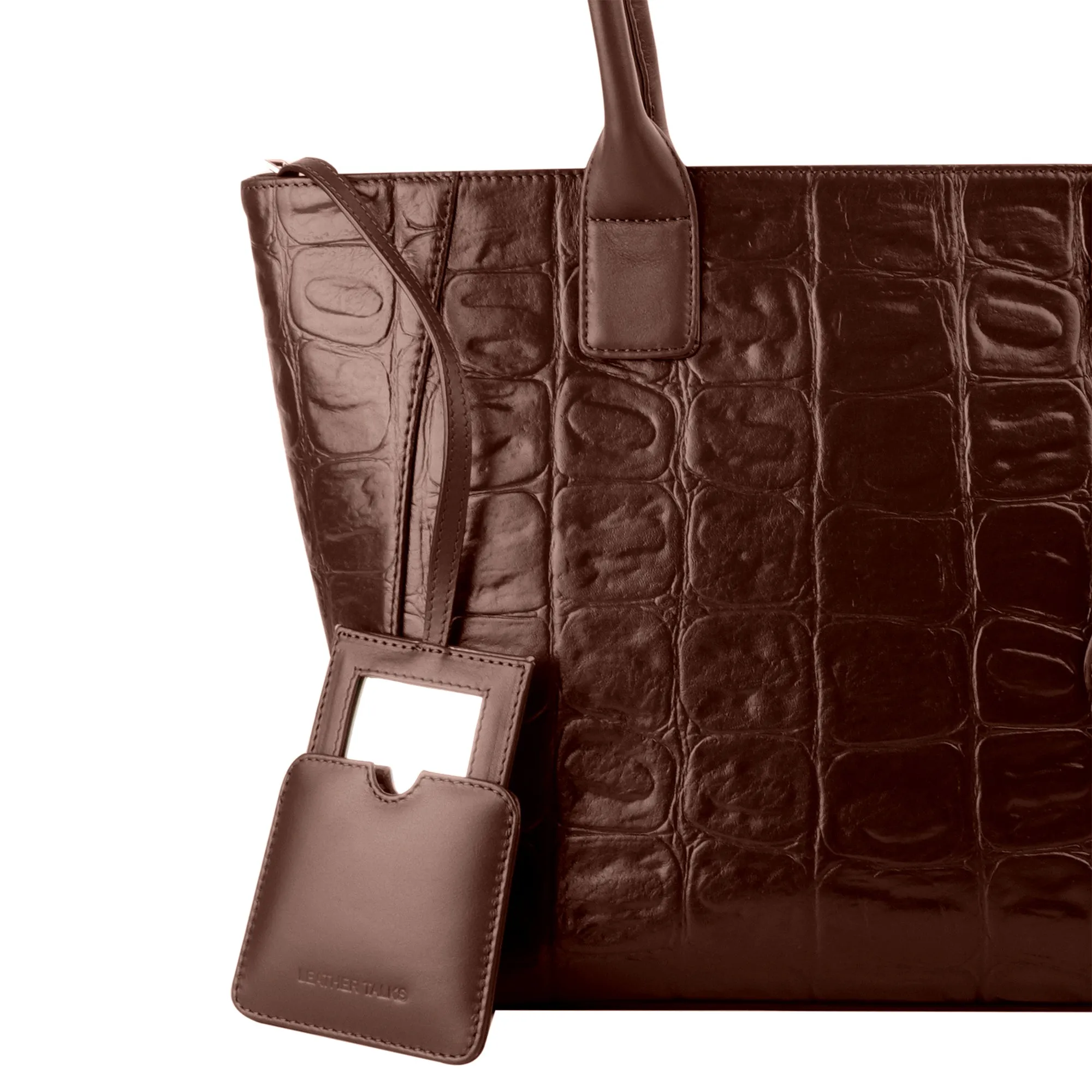 Elvis Tote | Leather Tote Bag For Women | Croco Embossed Genuine Leather | Color: Brown, Black & Green