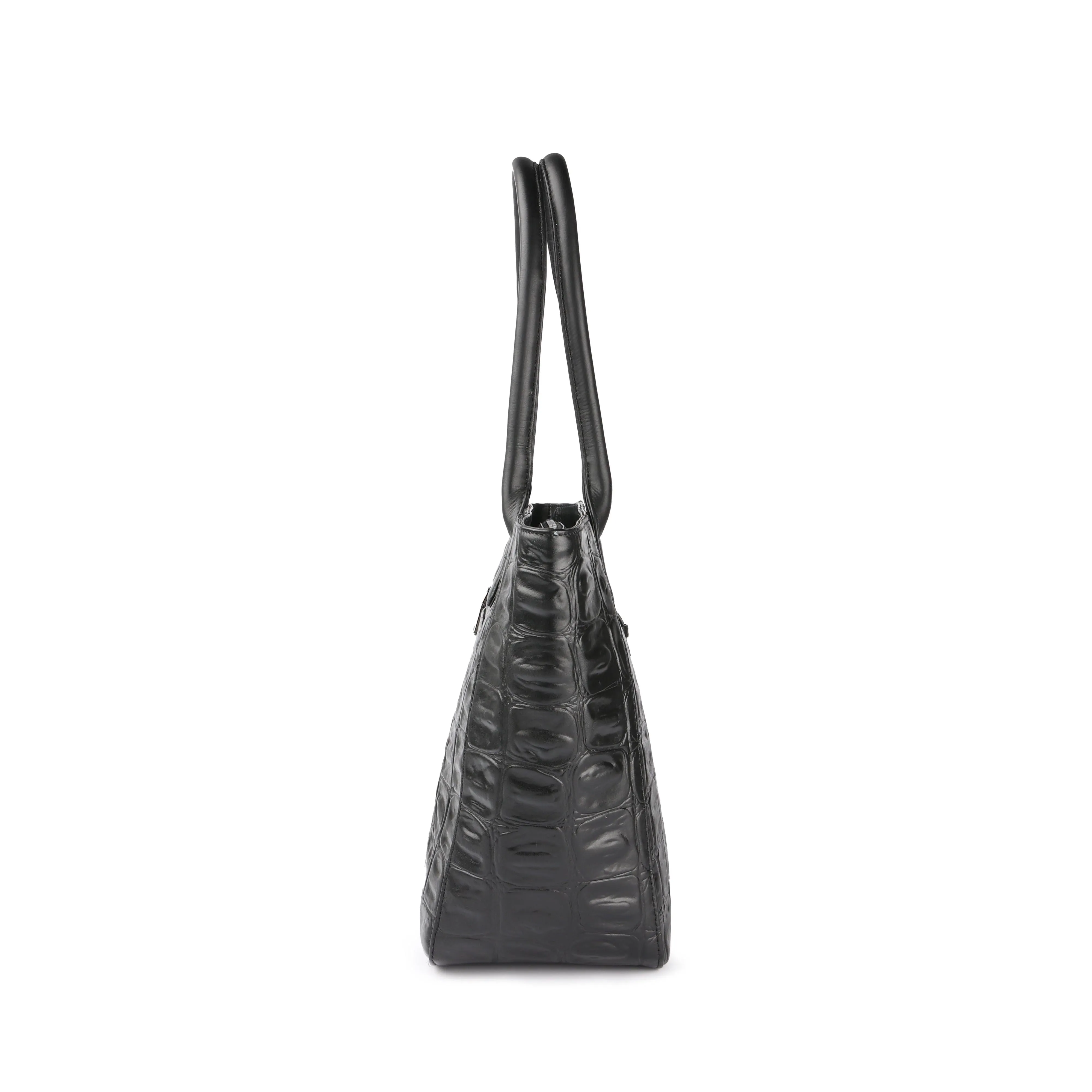 Elvis Tote | Leather Tote Bag For Women | Croco Embossed Genuine Leather | Color: Brown, Black & Green
