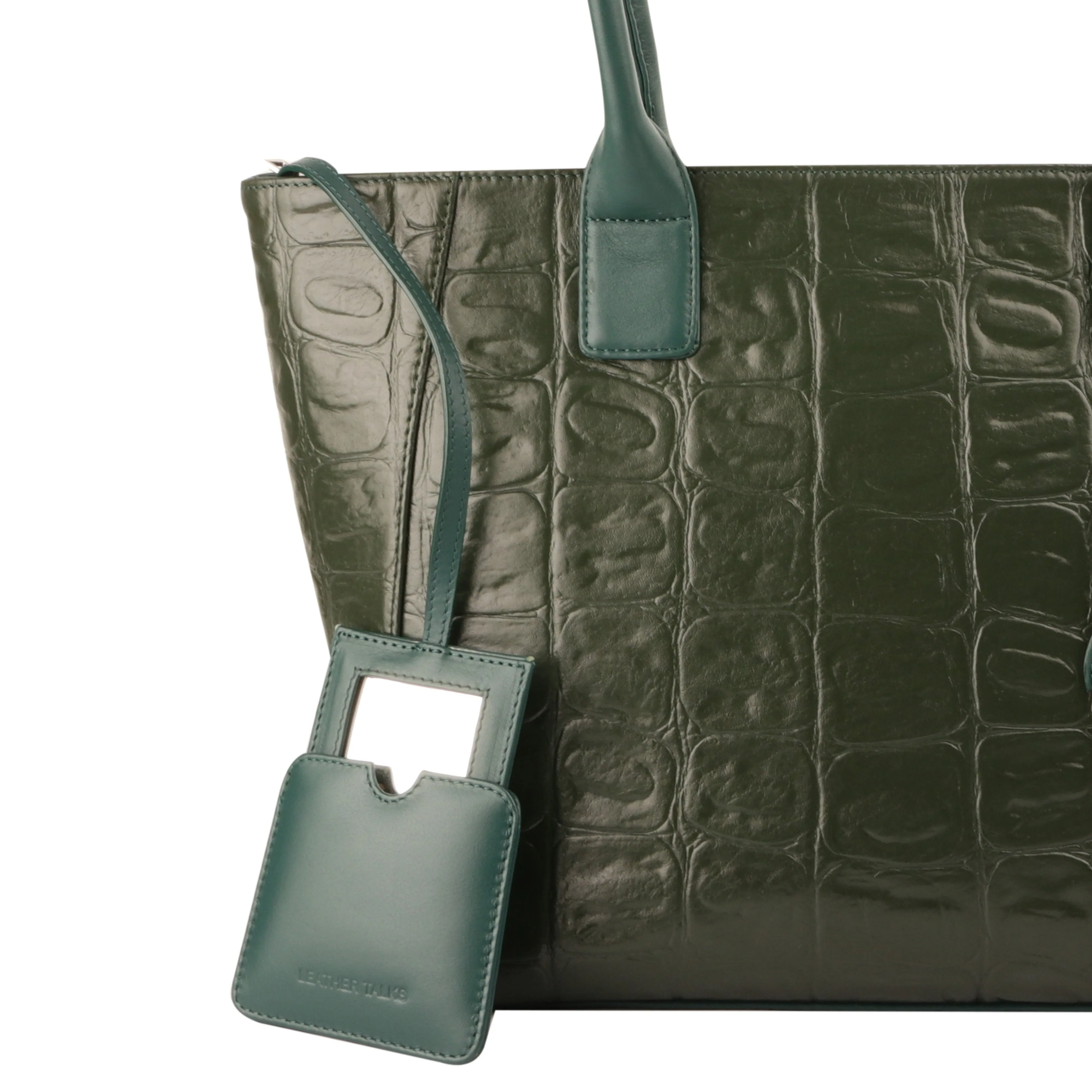 Elvis Tote | Leather Tote Bag For Women | Croco Embossed Genuine Leather | Color: Brown, Black & Green