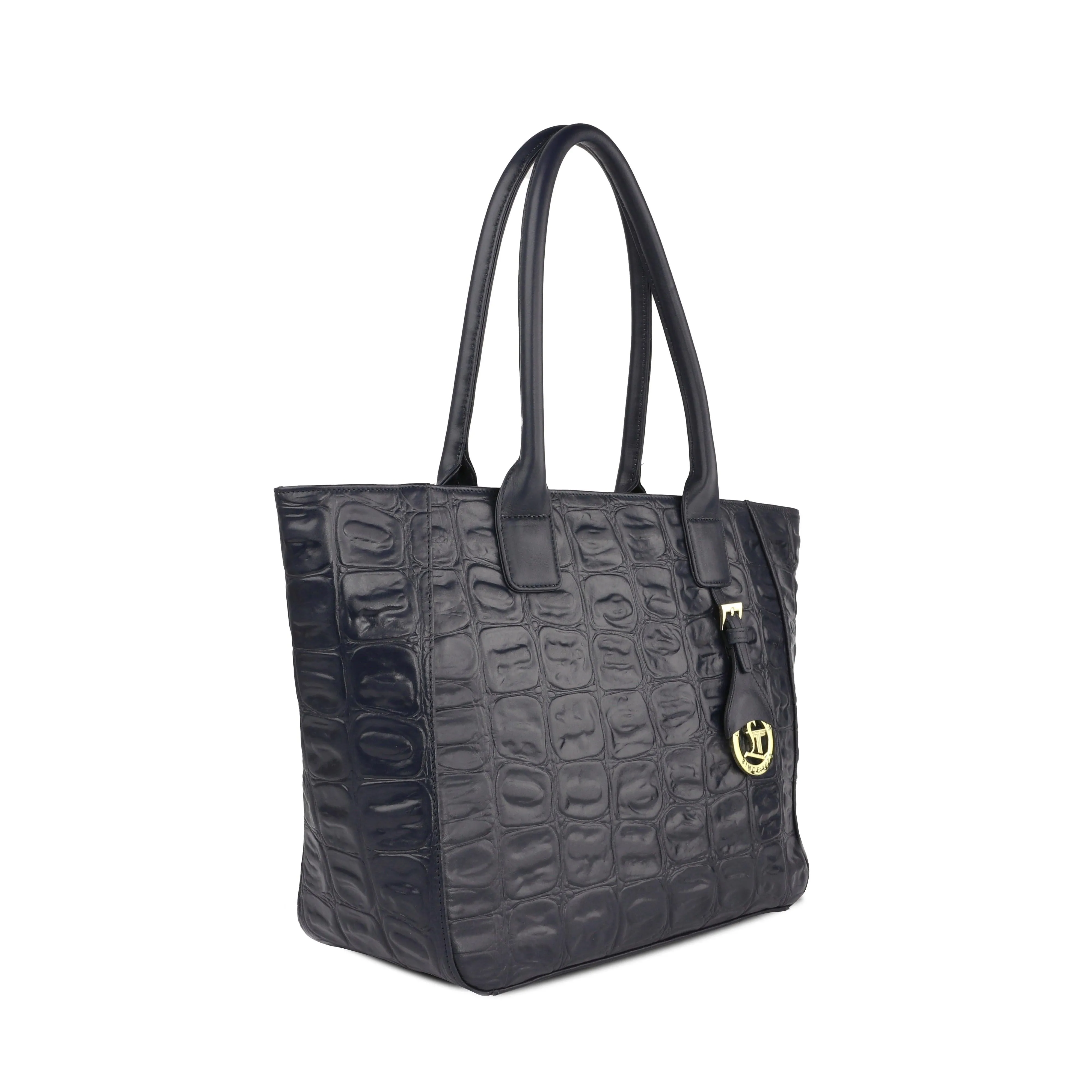 Elvis Tote | Leather Tote Bag For Women | Croco Embossed Genuine Leather | Color: Brown, Black & Green