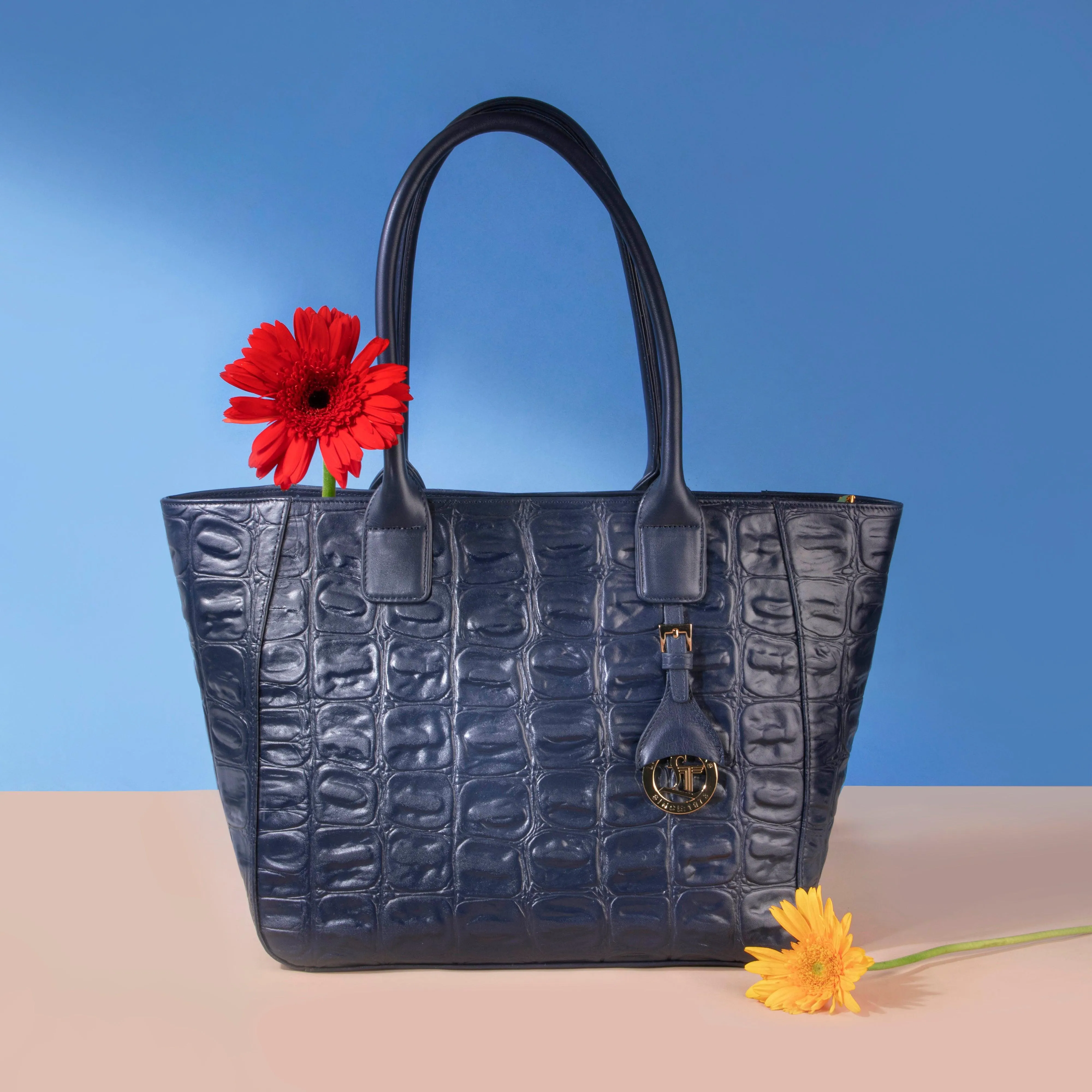 Elvis Tote | Leather Tote Bag For Women | Croco Embossed Genuine Leather | Color: Brown, Black & Green