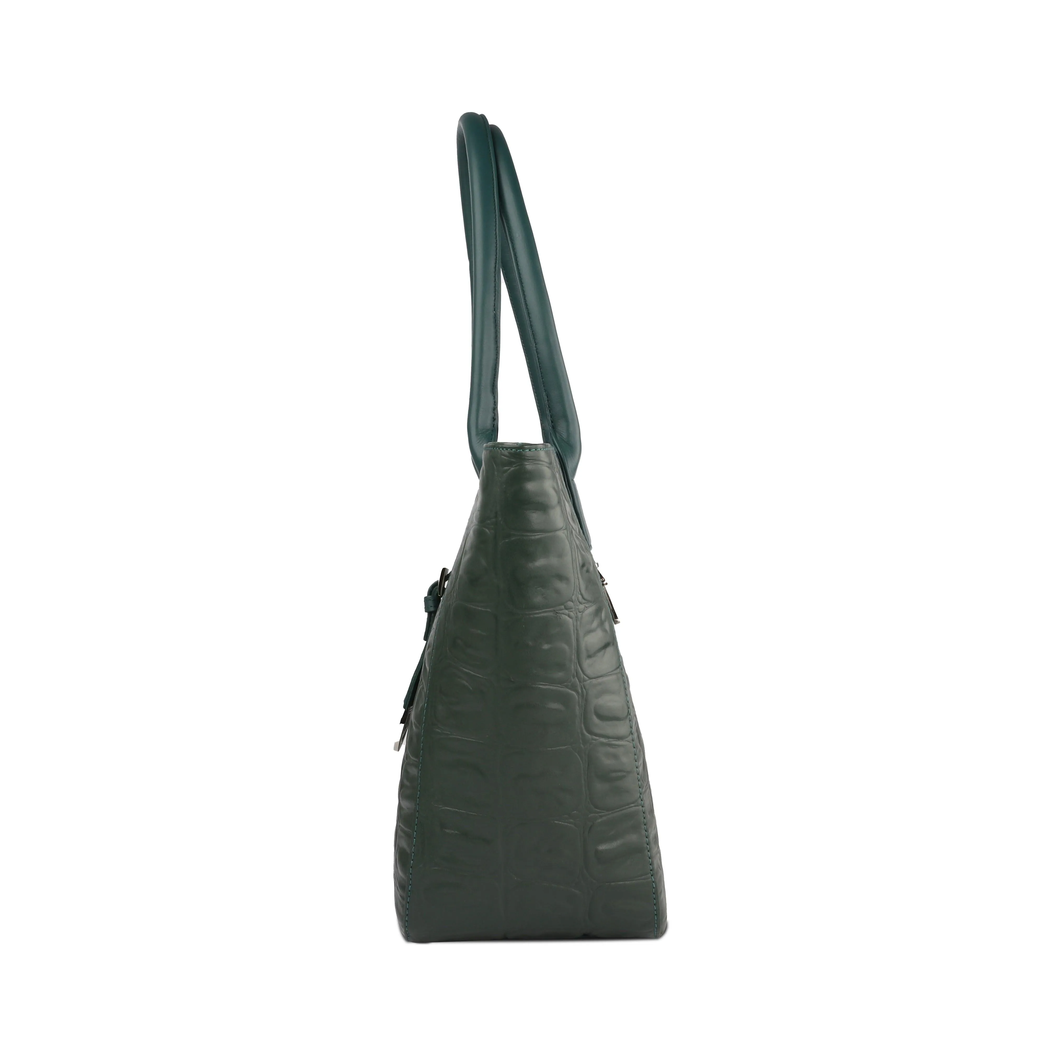 Elvis Tote | Leather Tote Bag For Women | Croco Embossed Genuine Leather | Color: Brown, Black & Green