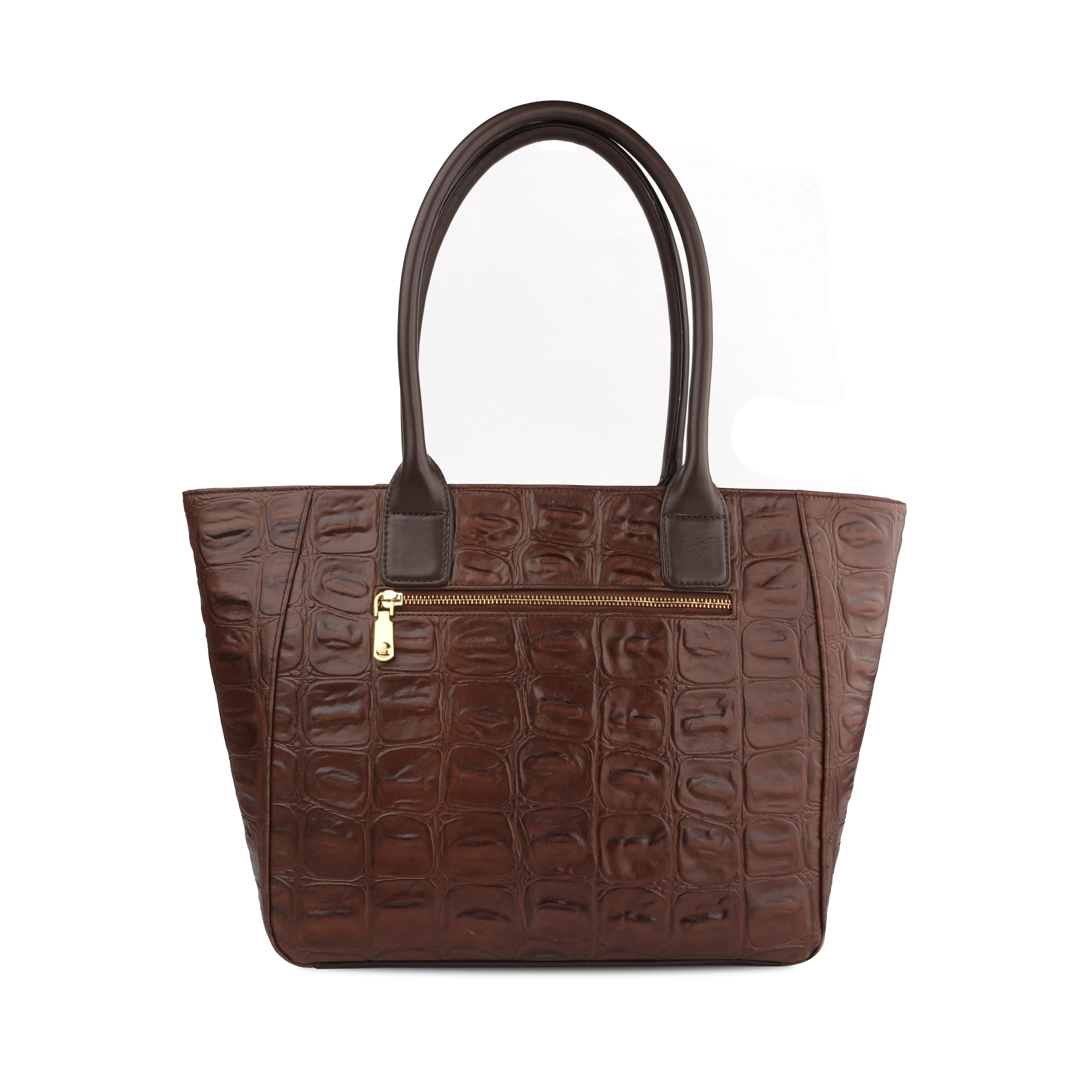 Elvis Tote | Leather Tote Bag For Women | Croco Embossed Genuine Leather | Color: Brown, Black & Green