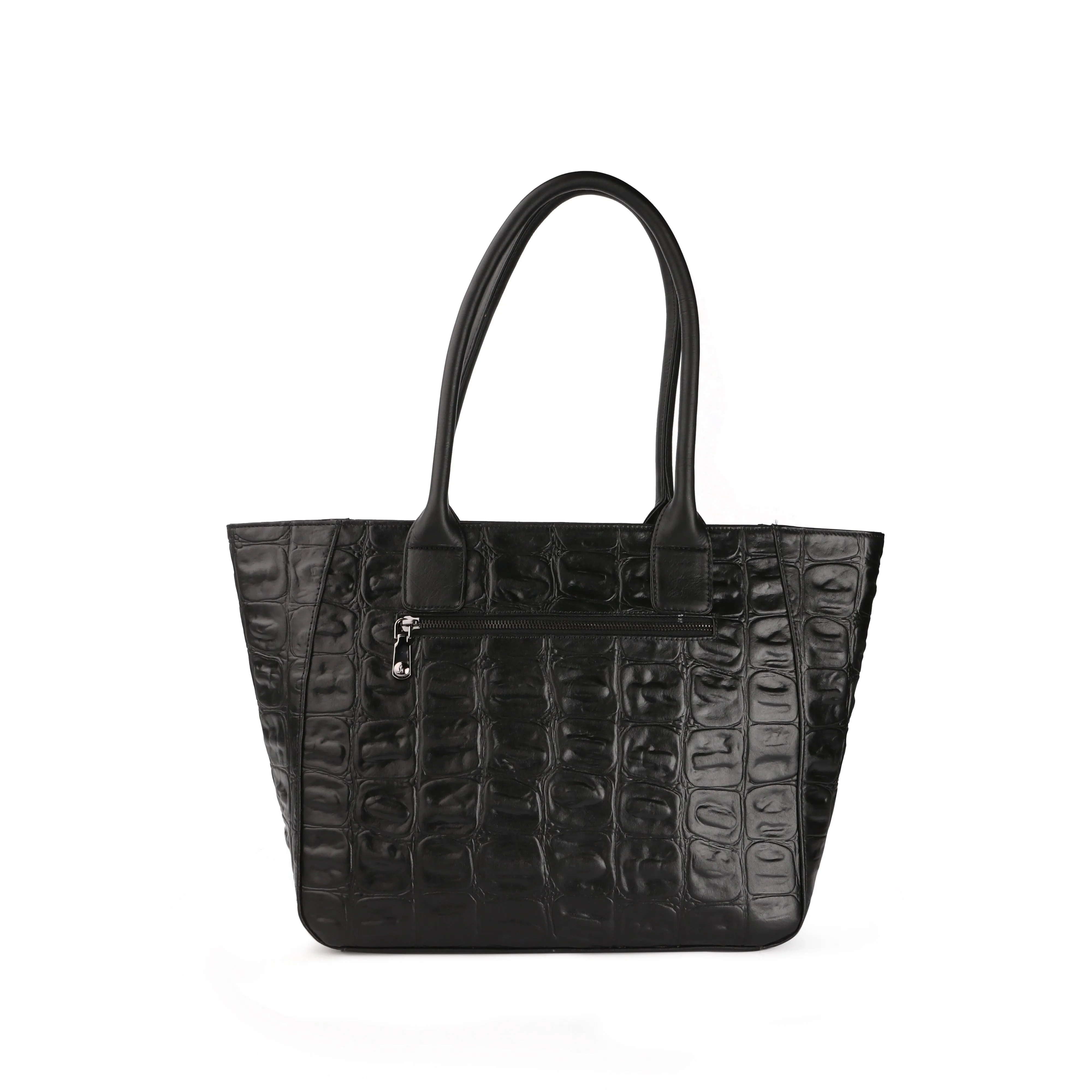 Elvis Tote | Leather Tote Bag For Women | Croco Embossed Genuine Leather | Color: Brown, Black & Green