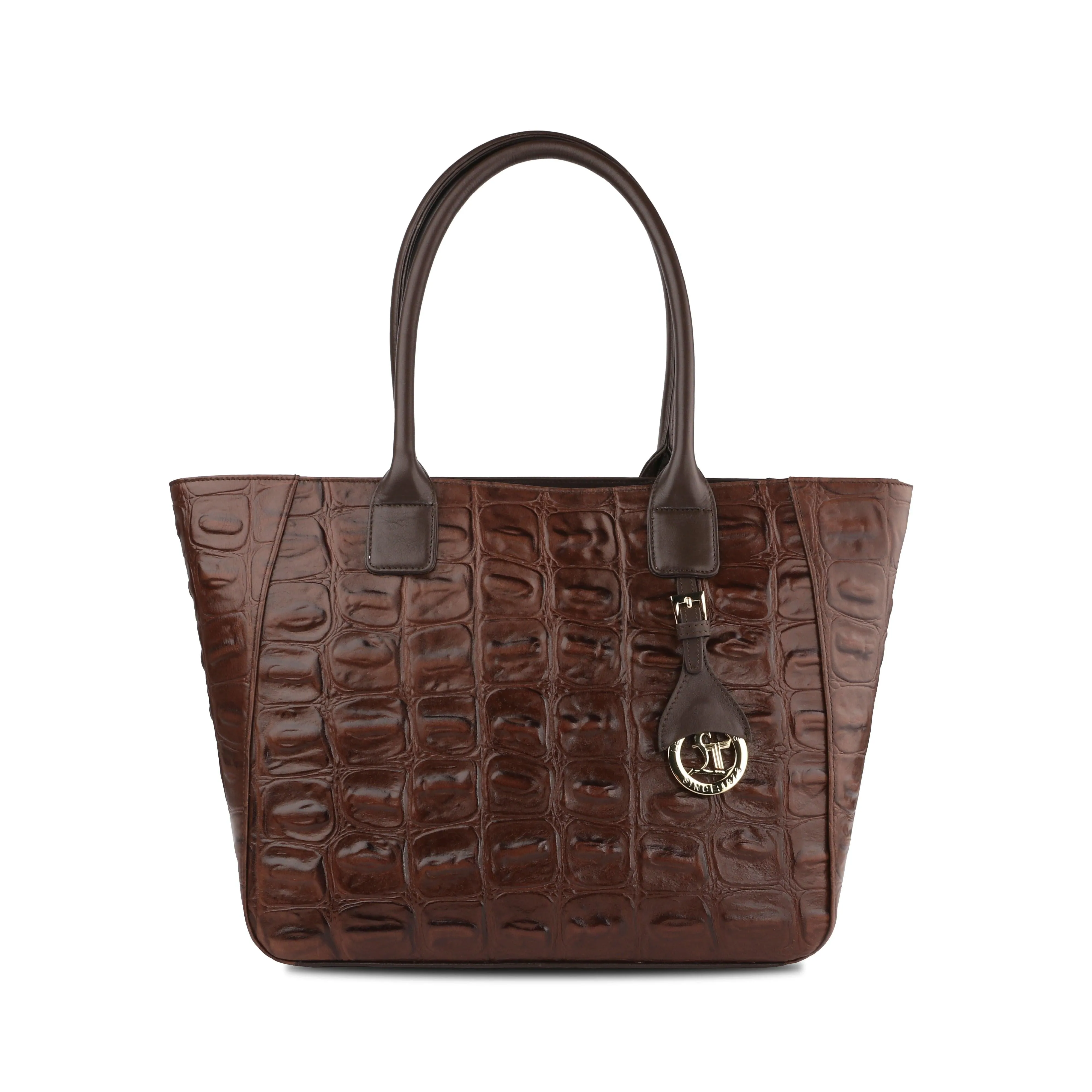 Elvis Tote | Leather Tote Bag For Women | Croco Embossed Genuine Leather | Color: Brown, Black & Green