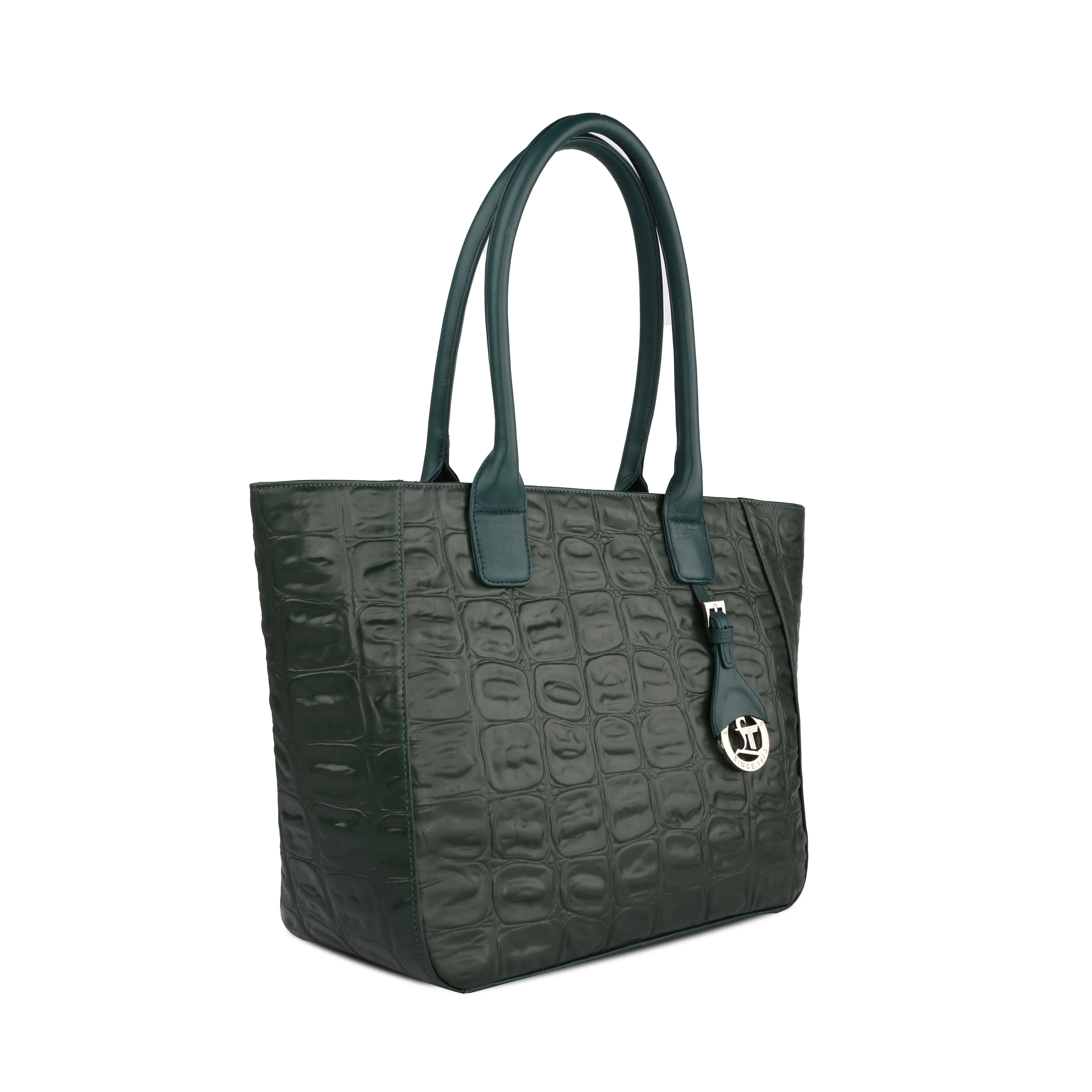 Elvis Tote | Leather Tote Bag For Women | Croco Embossed Genuine Leather | Color: Brown, Black & Green