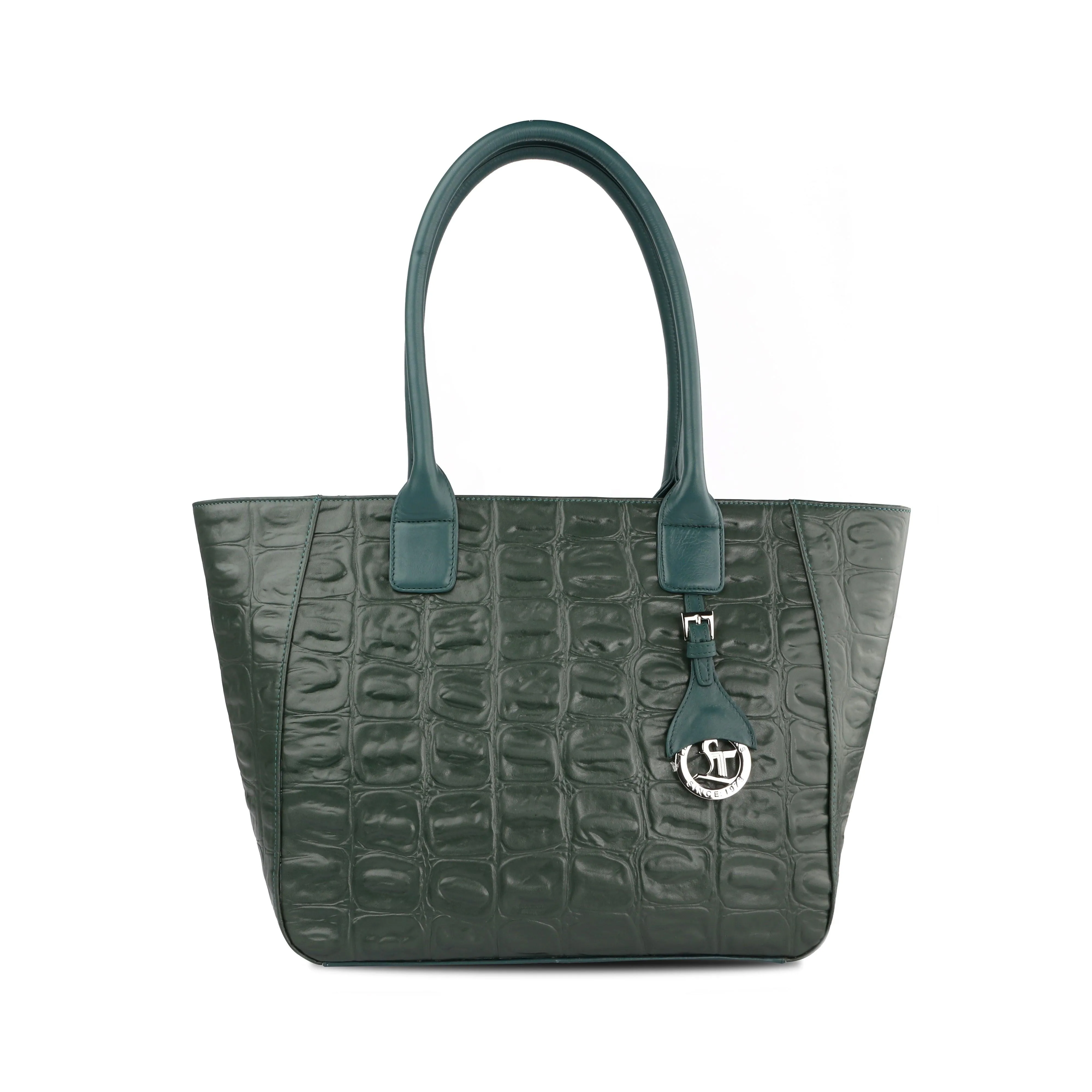 Elvis Tote | Leather Tote Bag For Women | Croco Embossed Genuine Leather | Color: Brown, Black & Green