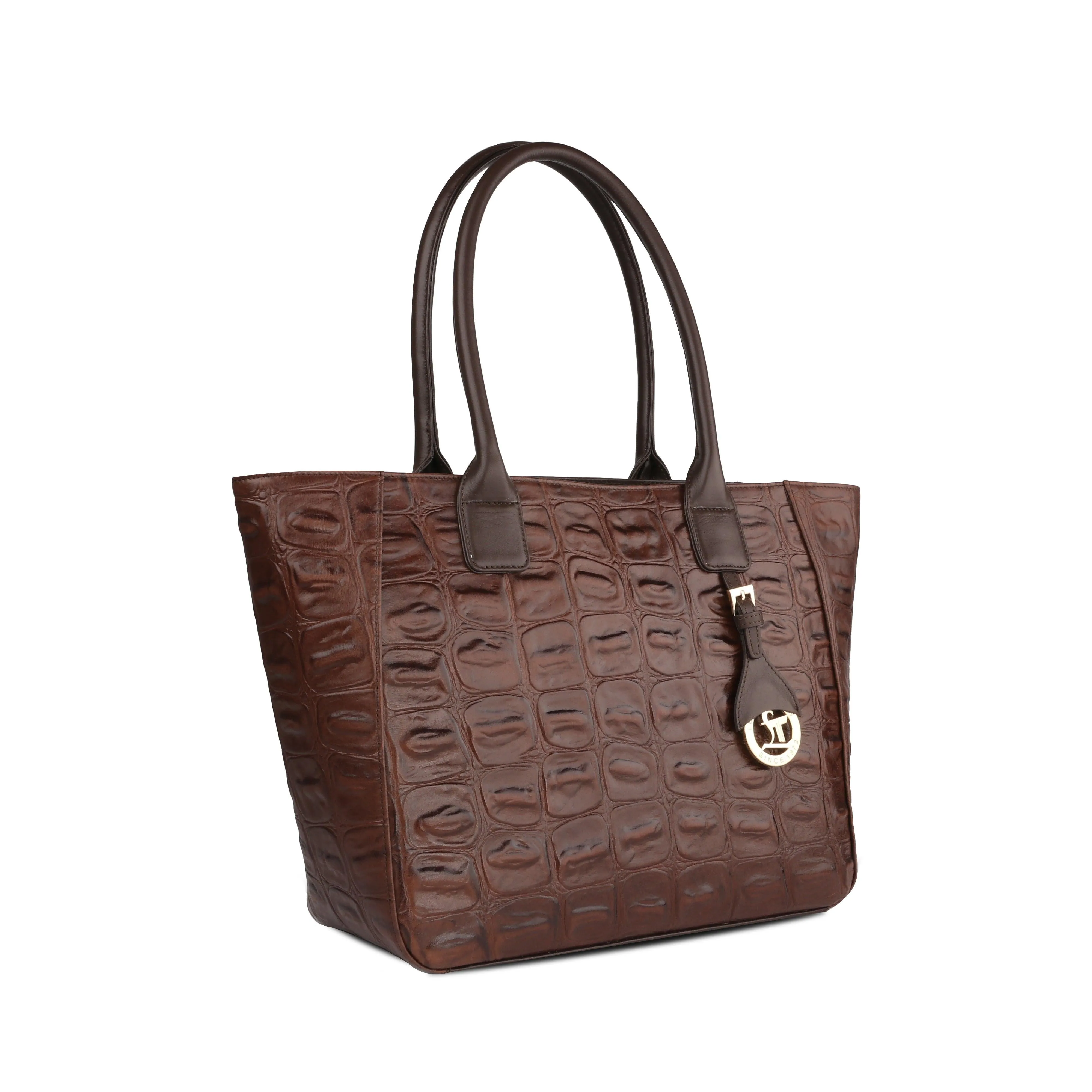 Elvis Tote | Leather Tote Bag For Women | Croco Embossed Genuine Leather | Color: Brown, Black & Green
