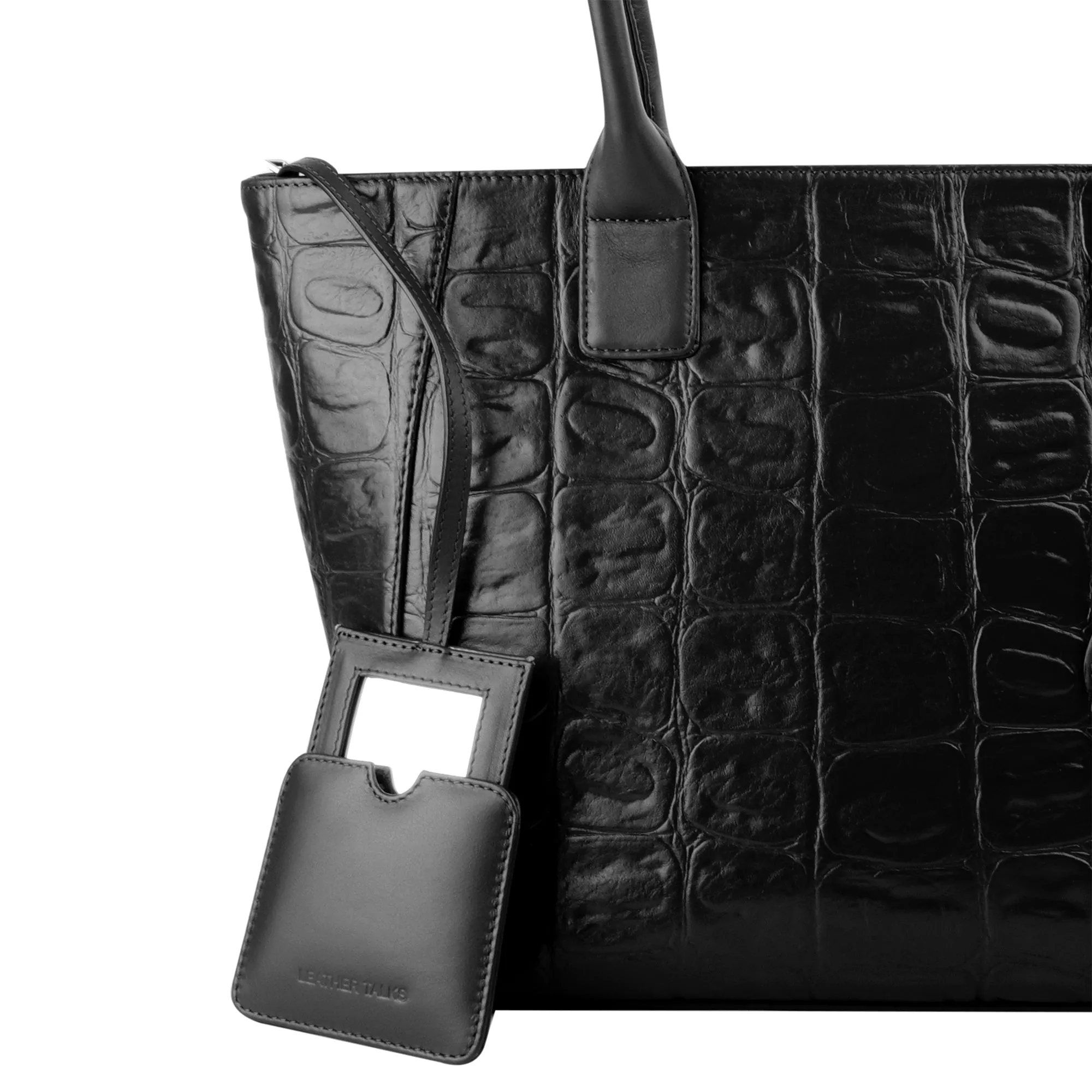Elvis Tote | Leather Tote Bag For Women | Croco Embossed Genuine Leather | Color: Brown, Black & Green