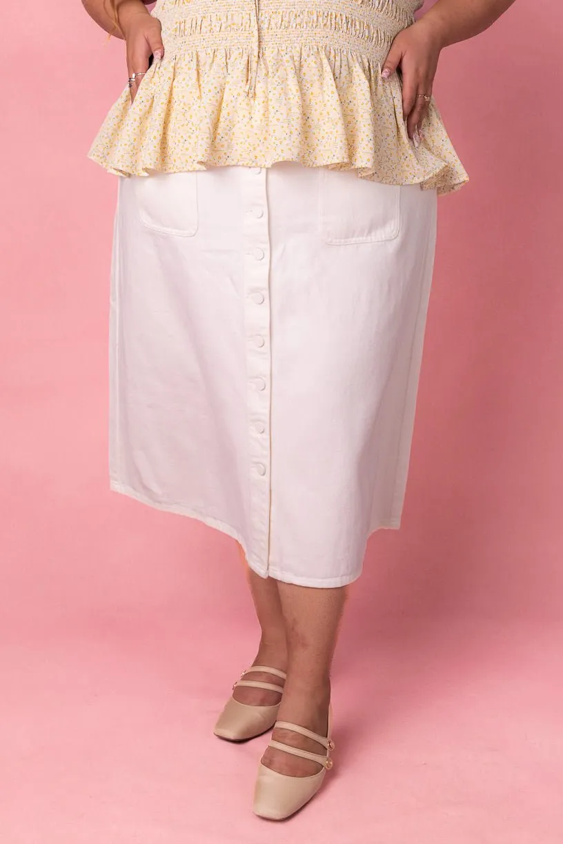 Emma Denim Skirt in White - FINAL SALE