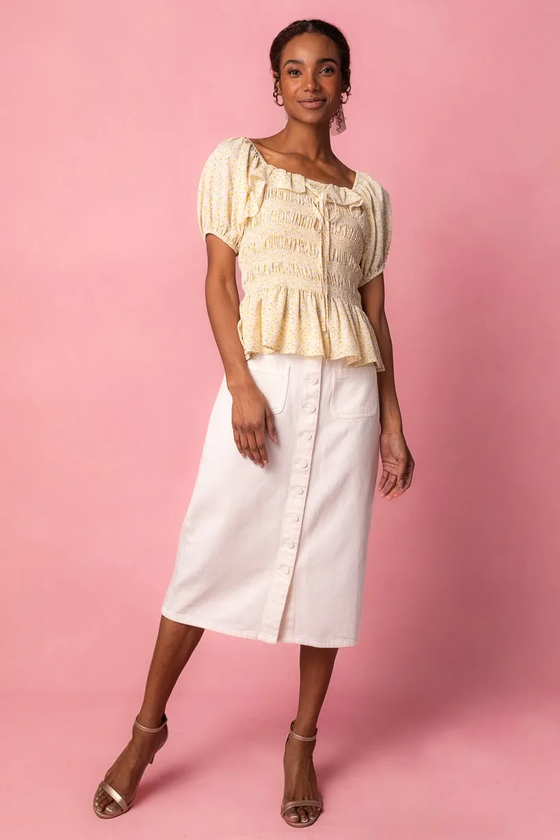 Emma Denim Skirt in White - FINAL SALE