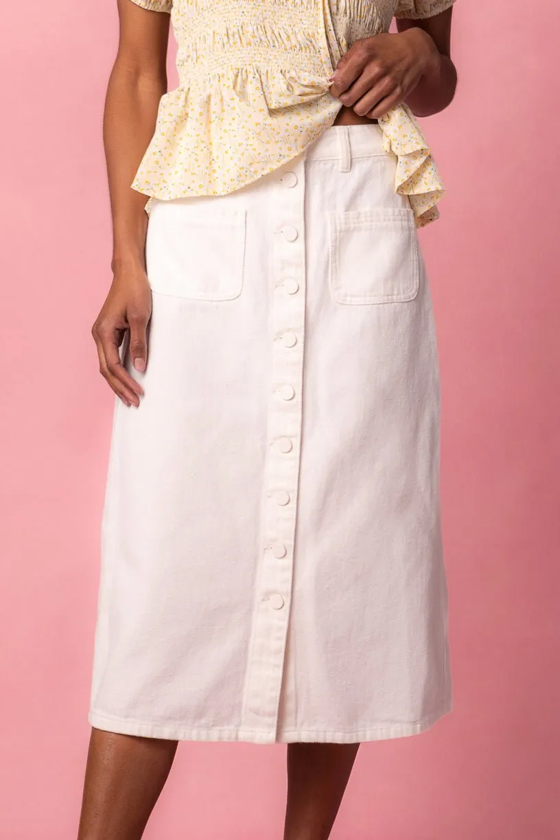 Emma Denim Skirt in White - FINAL SALE