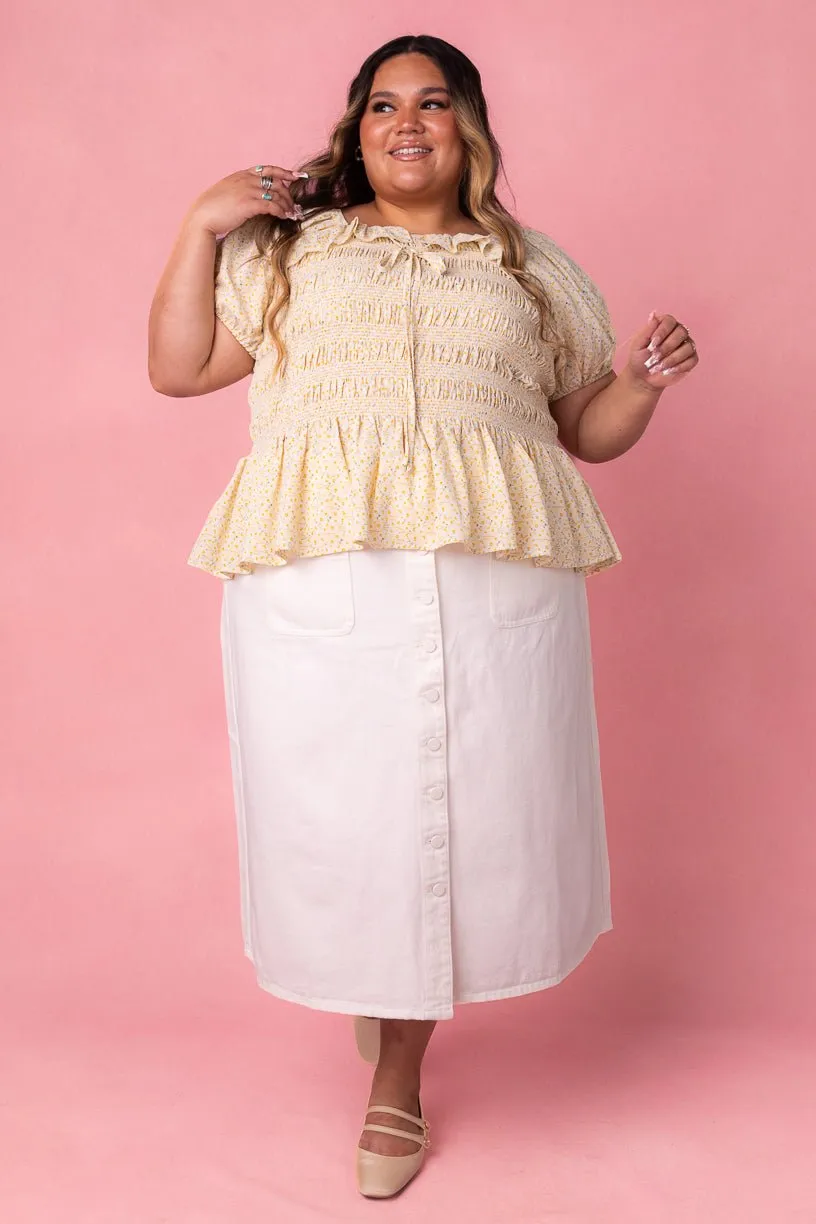 Emma Denim Skirt in White - FINAL SALE