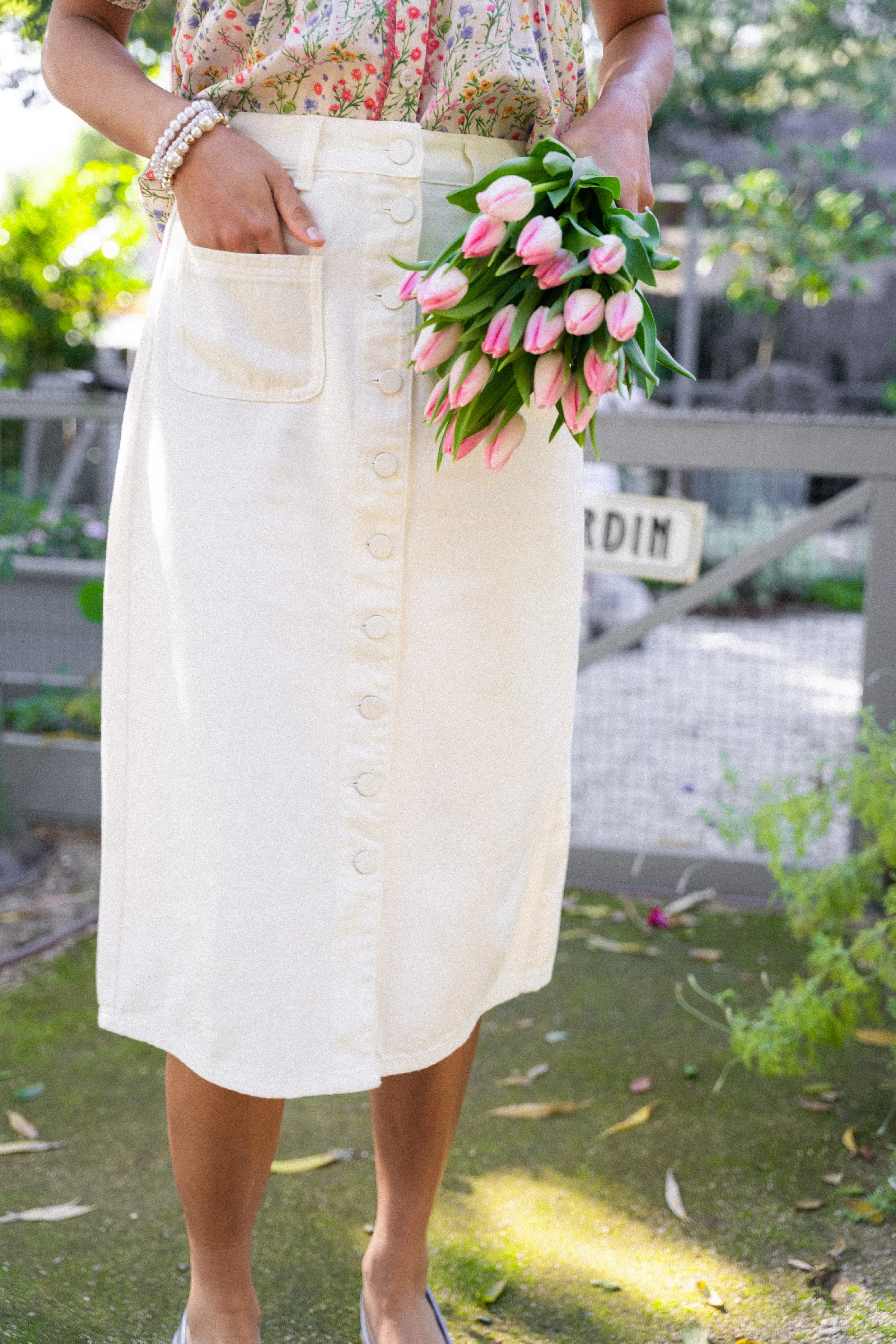 Emma Denim Skirt in White - FINAL SALE