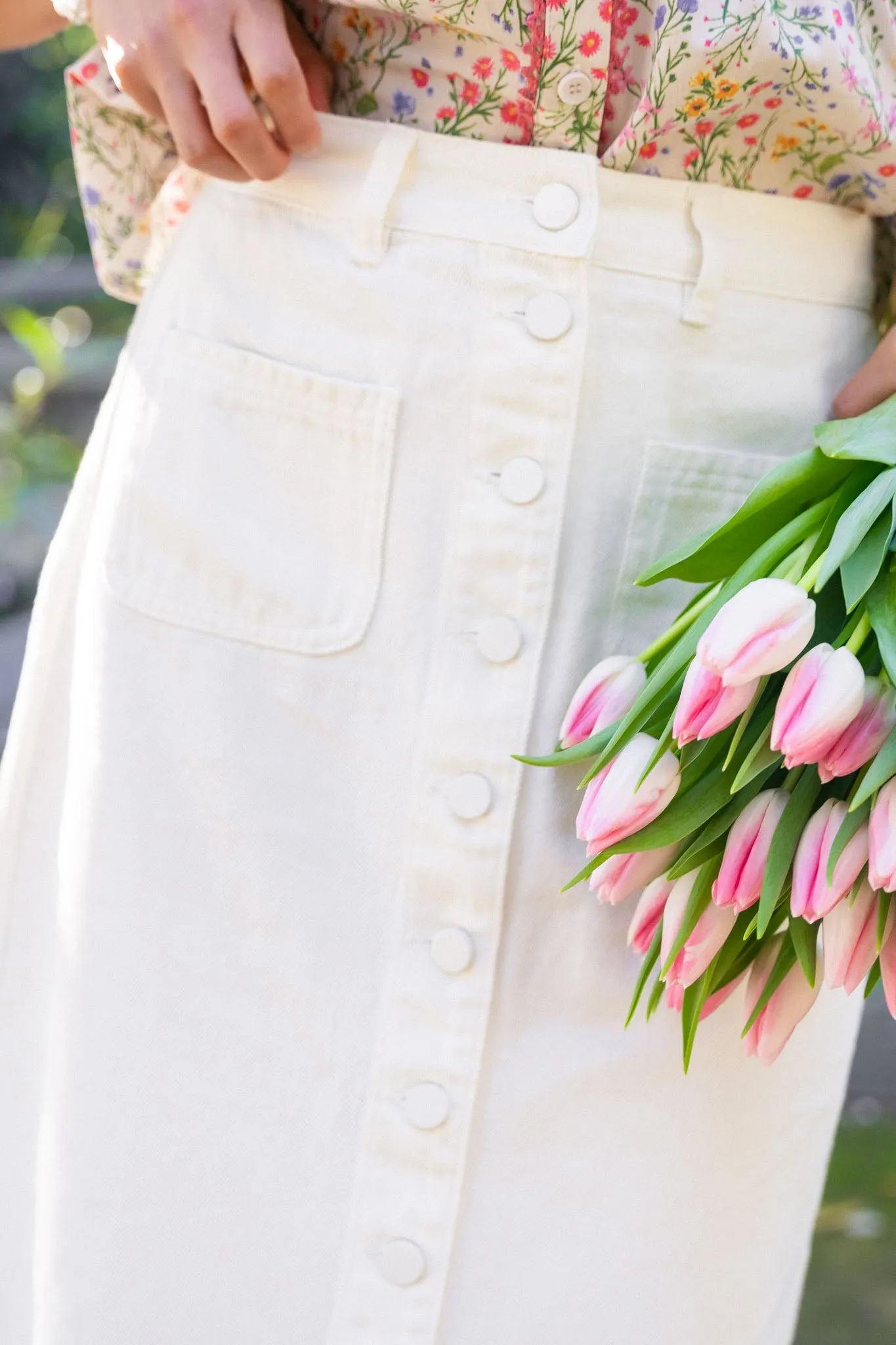 Emma Denim Skirt in White - FINAL SALE