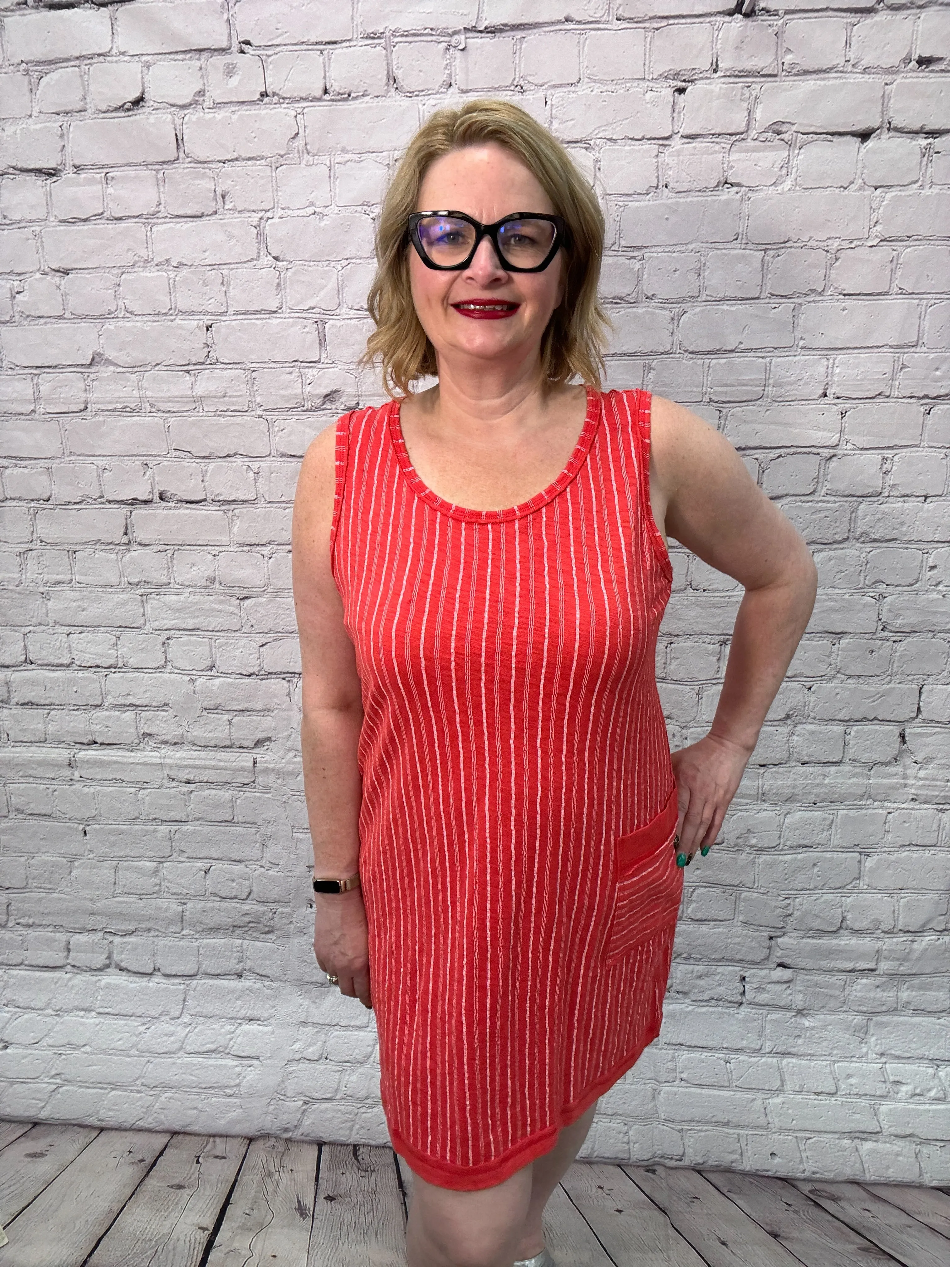 Escape by Habitat Striped Tank Dress E82517-Red