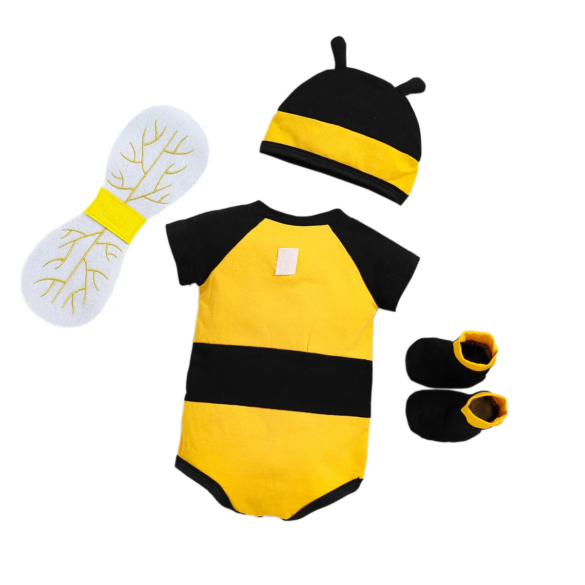 FC377 - Newborn Infant Baby Honey Bee Onesie Romper Costume Bodysuit Party Dress Up Set with Wings, Socks and Hat Size 0-12 Months