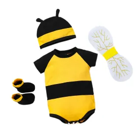 FC377 - Newborn Infant Baby Honey Bee Onesie Romper Costume Bodysuit Party Dress Up Set with Wings, Socks and Hat Size 0-12 Months