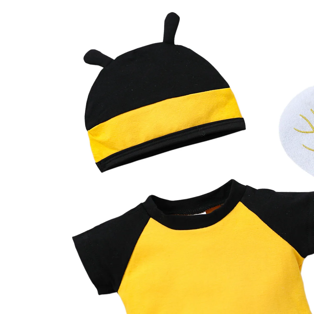 FC377 - Newborn Infant Baby Honey Bee Onesie Romper Costume Bodysuit Party Dress Up Set with Wings, Socks and Hat Size 0-12 Months