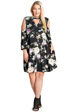 Floral Vibes Choker Swing Dress, Black
