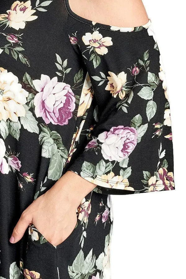 Floral Vibes Choker Swing Dress, Black