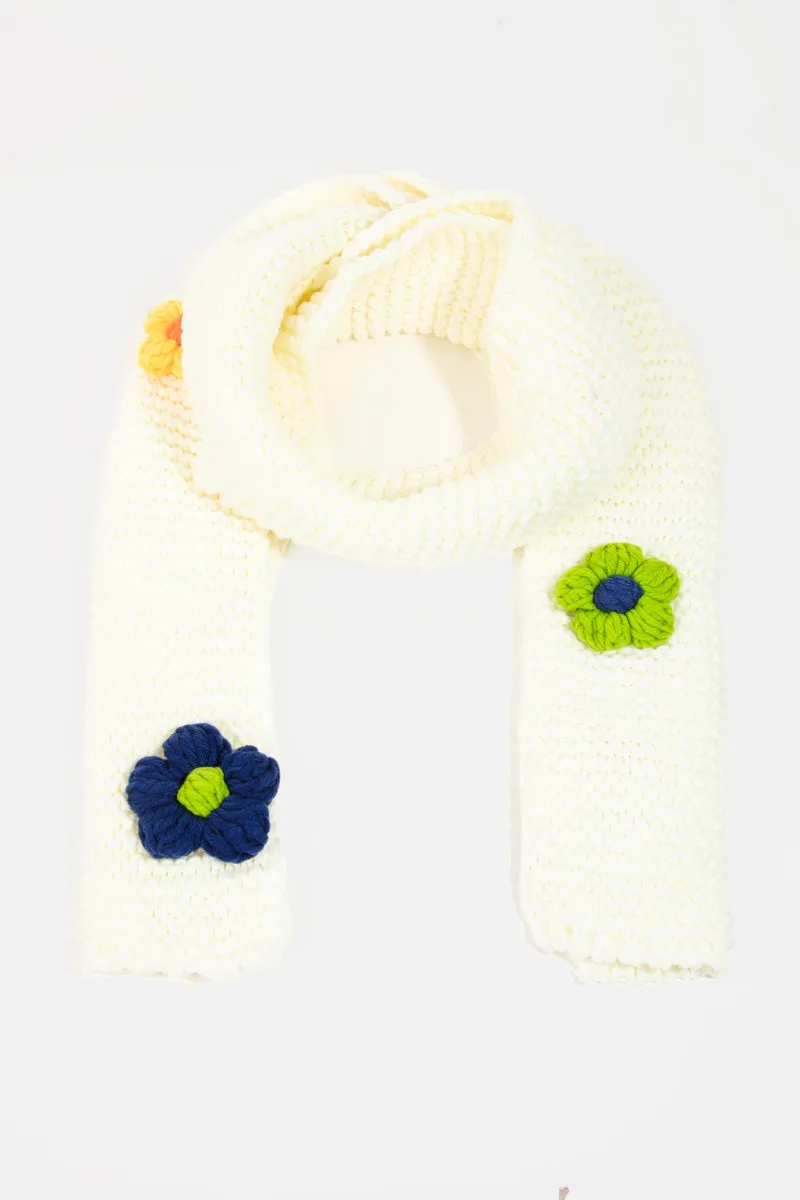 Flower Knitted Crochet Scarf