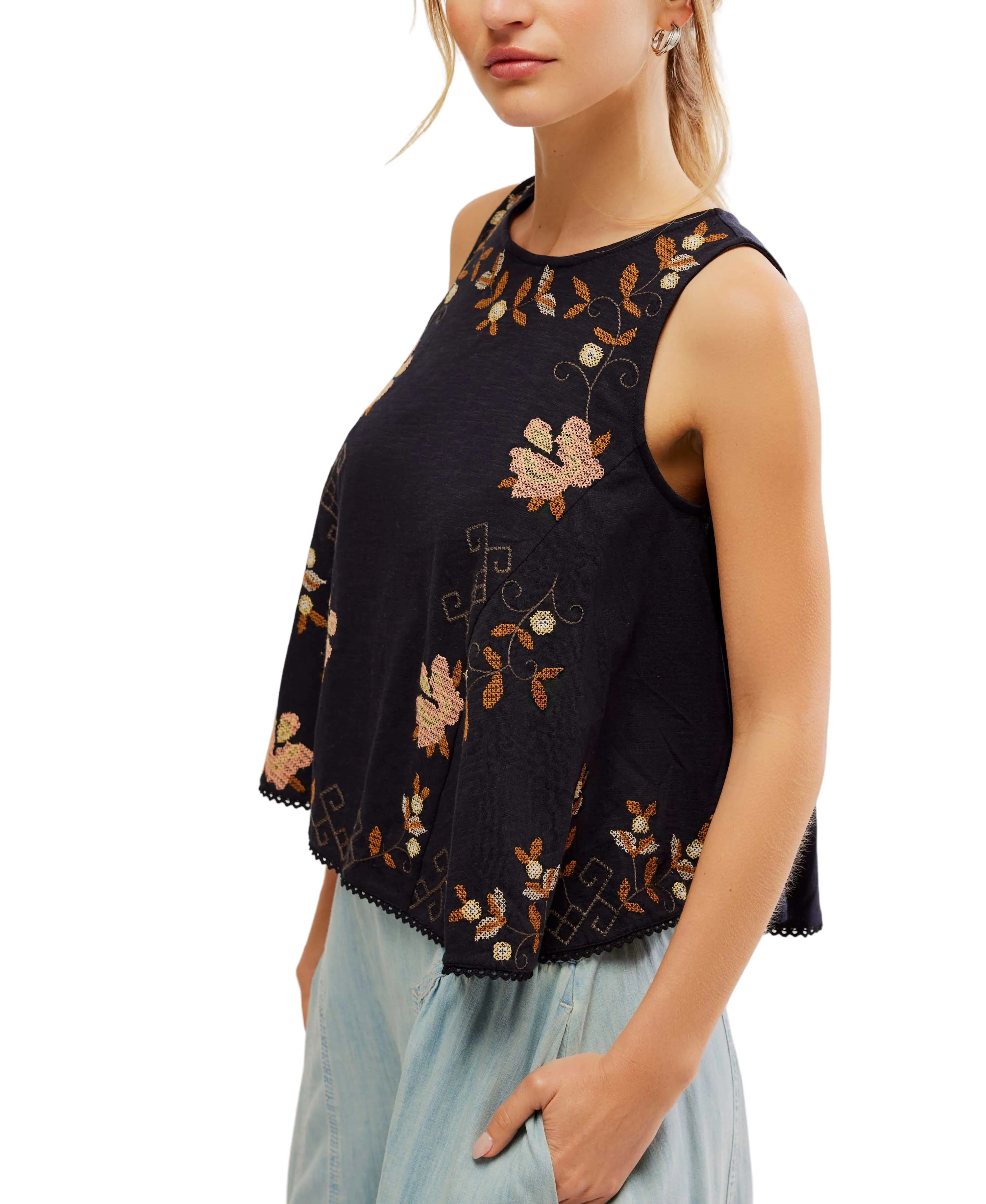 Free People Fun and Flirty Emb Top