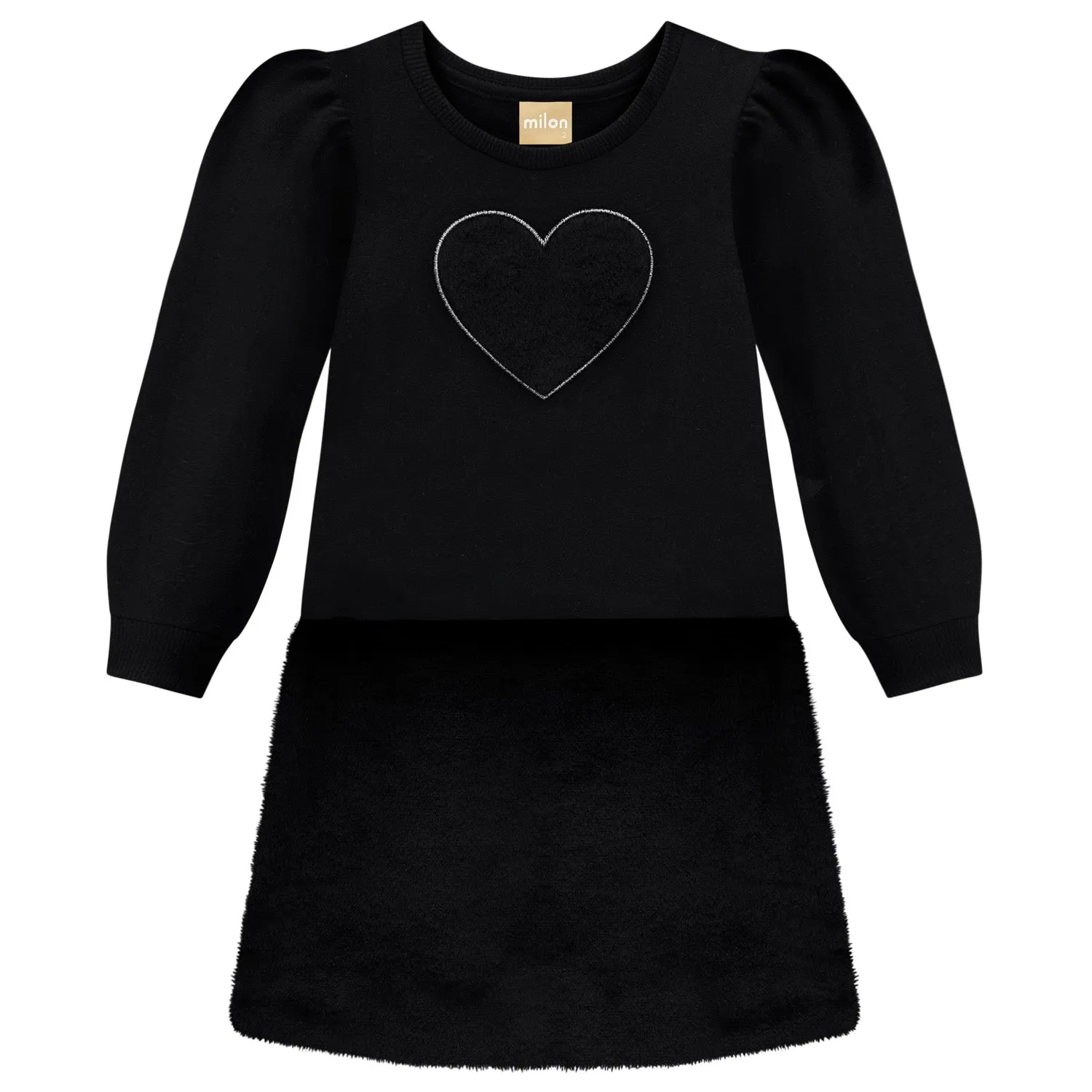 Girls L/S Faux Fur Heart Dress