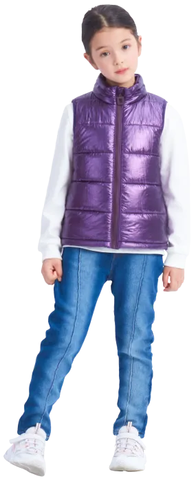 Girls Winter Puffer Vest, Winter Lightweight Gilet Colorful Purple