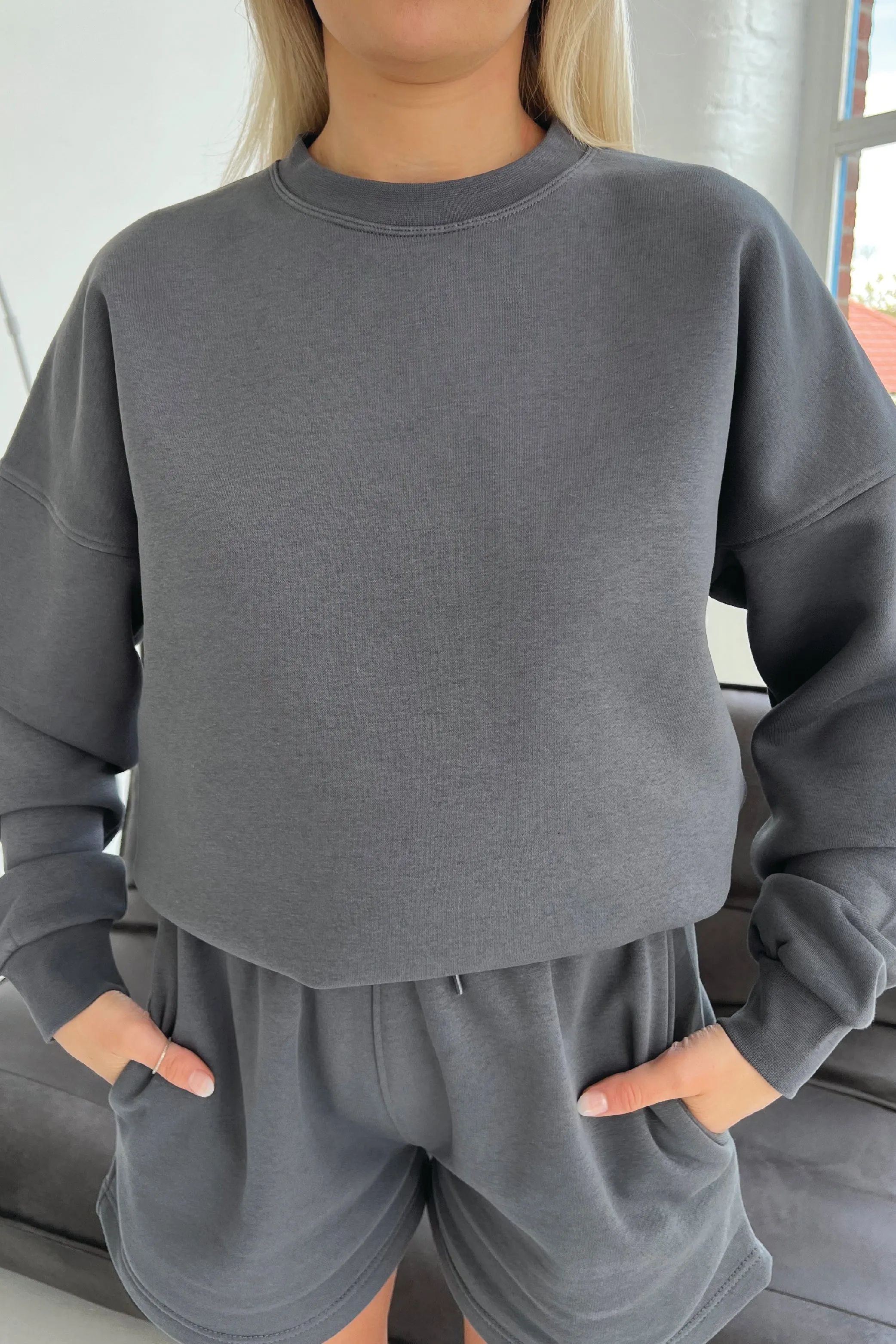 Glamify premium essential relaxed steel grey sweatshirt